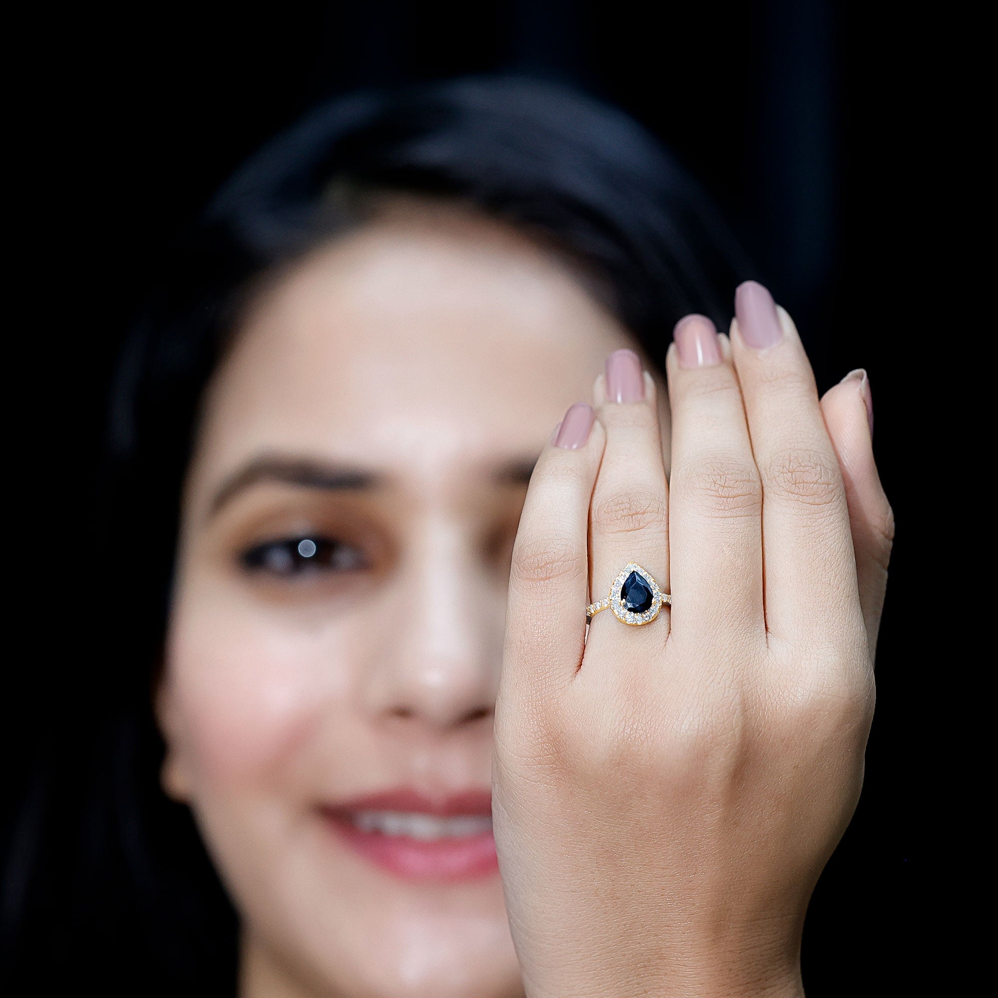 Certified 0.85 Carat Lab Grown Black Diamond Teardrop Engagement Ring with White Diamond AAAA ( Synthetic ) - Rosec Jewels