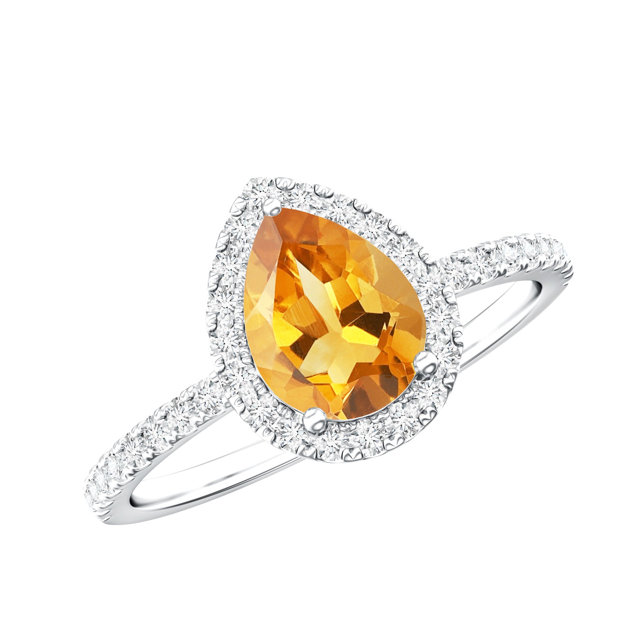 Natural 6X8mm Pear Shape Citrine Engagement Ring with Diamond Halo AAA - Rosec Jewels