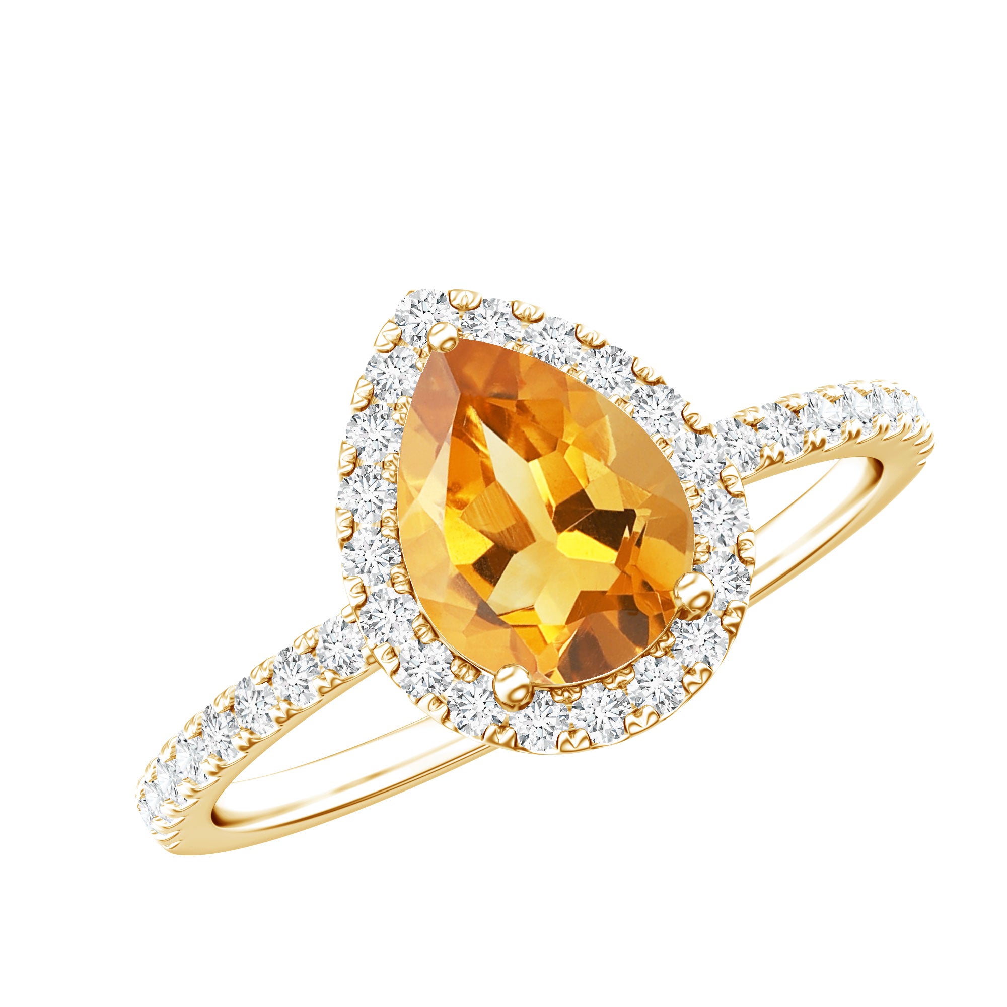 Natural 6X8mm Pear Shape Citrine Engagement Ring with Diamond Halo AAA - Rosec Jewels