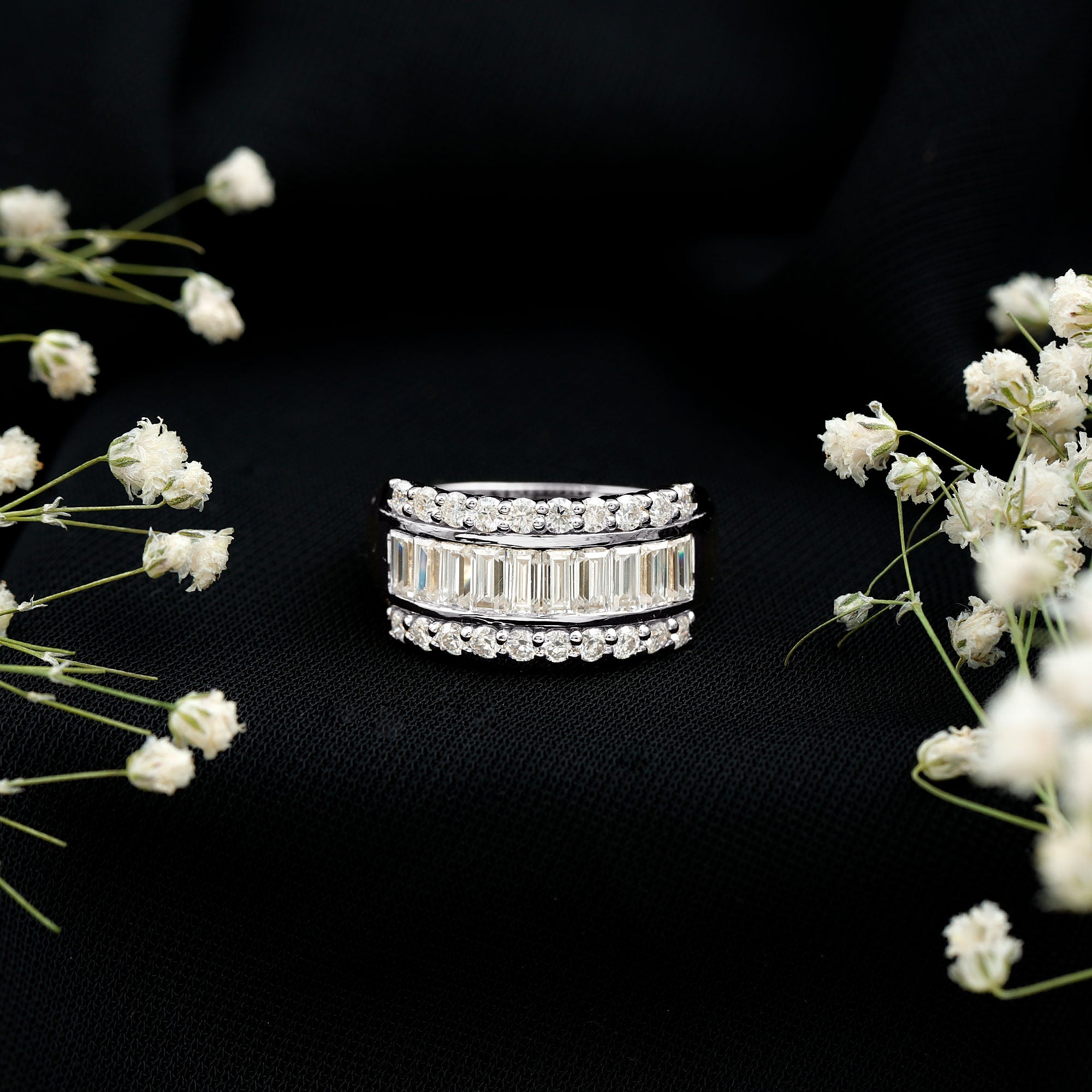 Certified Moissanite Wide Wedding Band Ring D-VS1 - Rosec Jewels