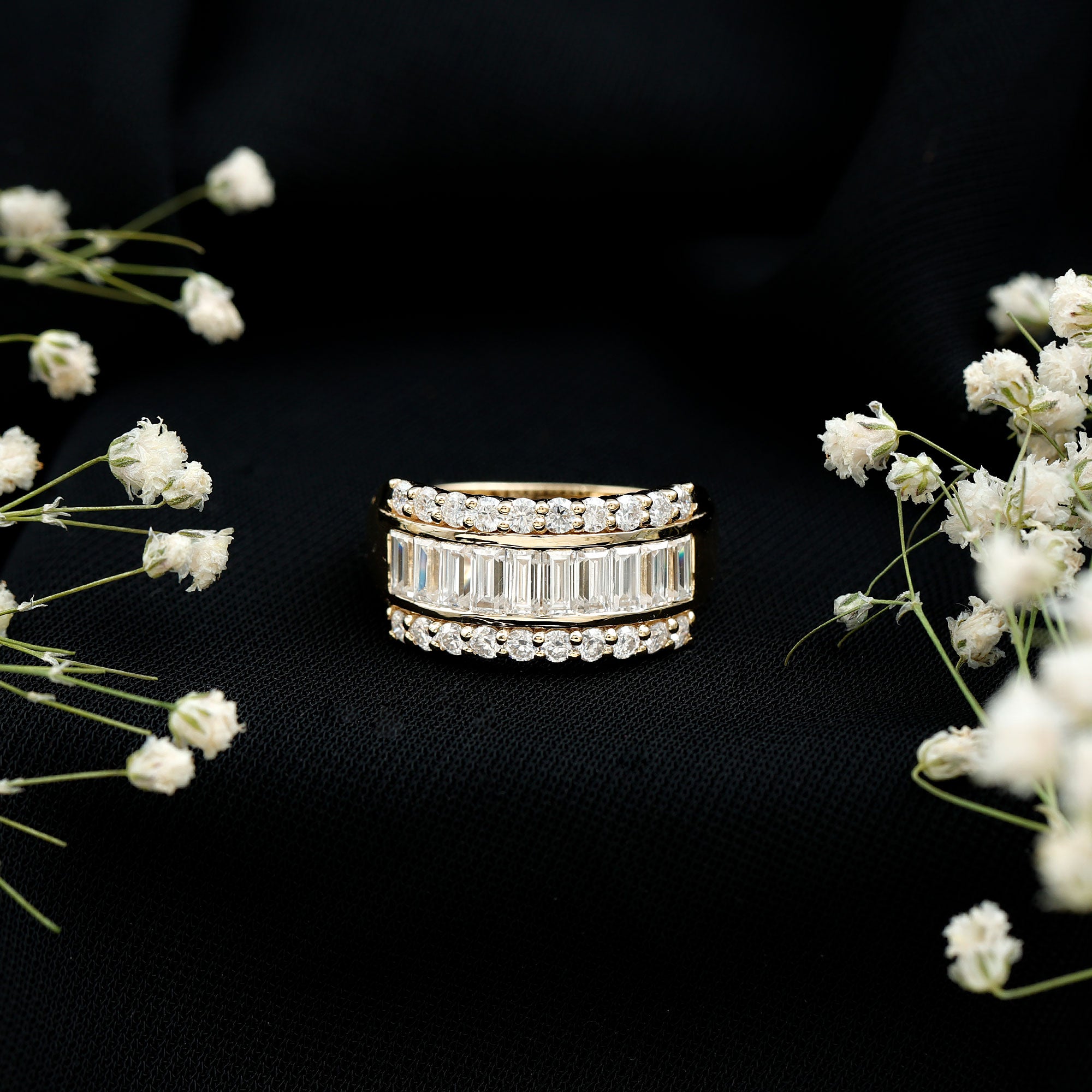 Certified Moissanite Wide Wedding Band Ring D-VS1 - Rosec Jewels