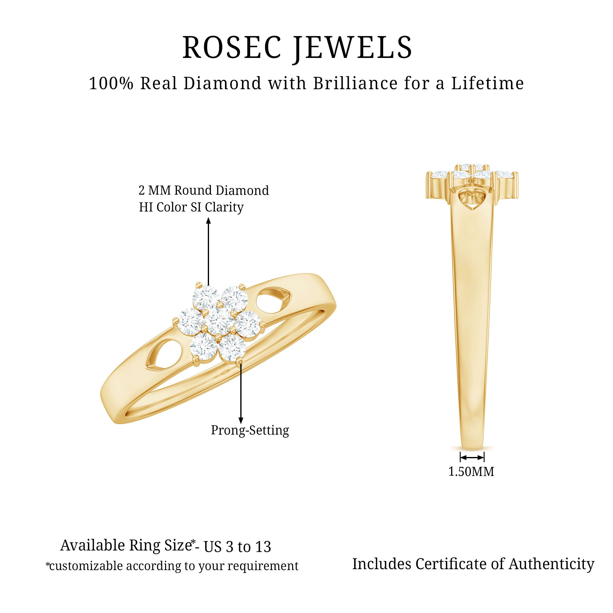 Nature Inspired Diamond Flower Promise Ring for Proposal Natural - ( HI-SI ) - Rosec Jewels