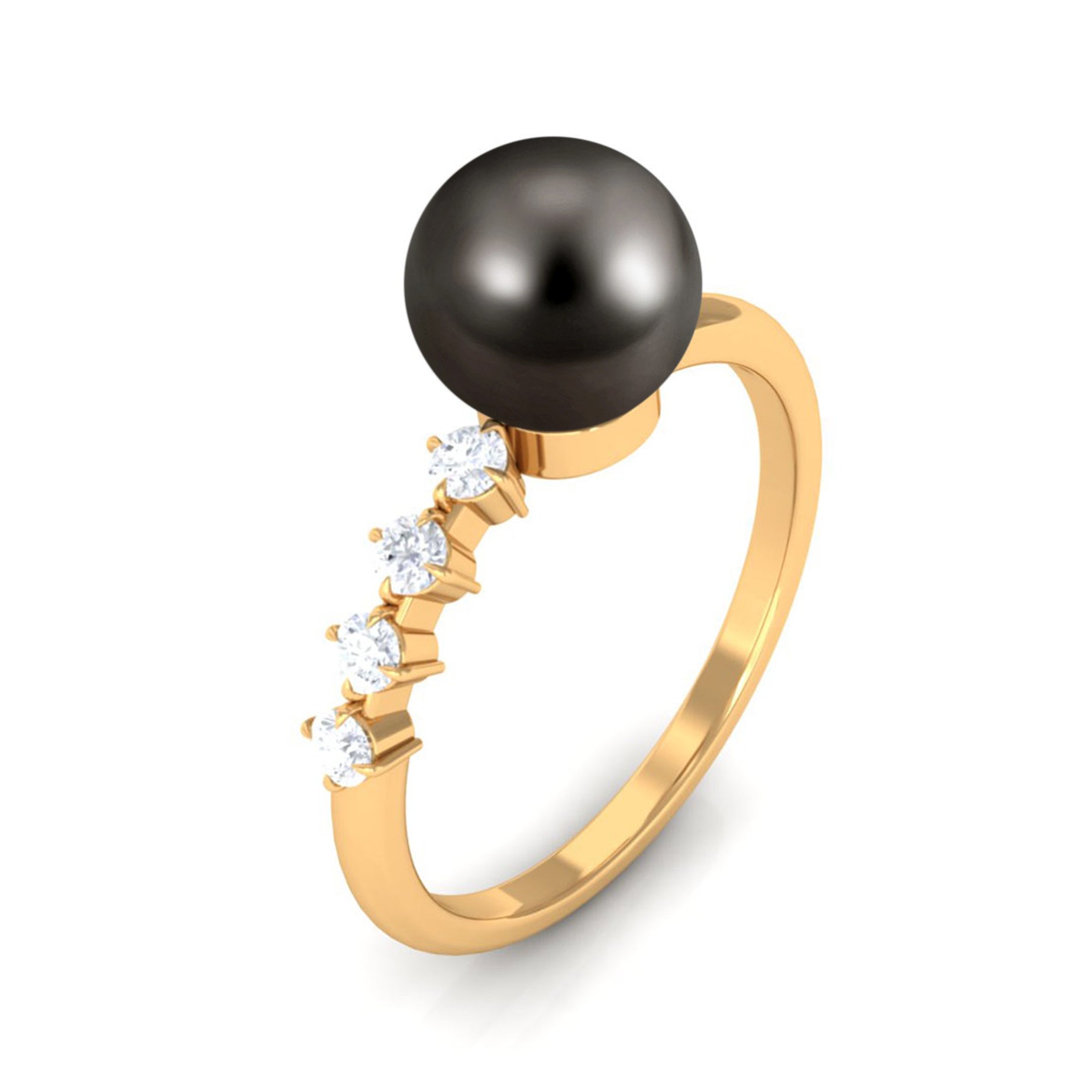 Designer Tahitian Pearl Solitaire Engagement Ring with Diamond AAA - Rosec Jewels