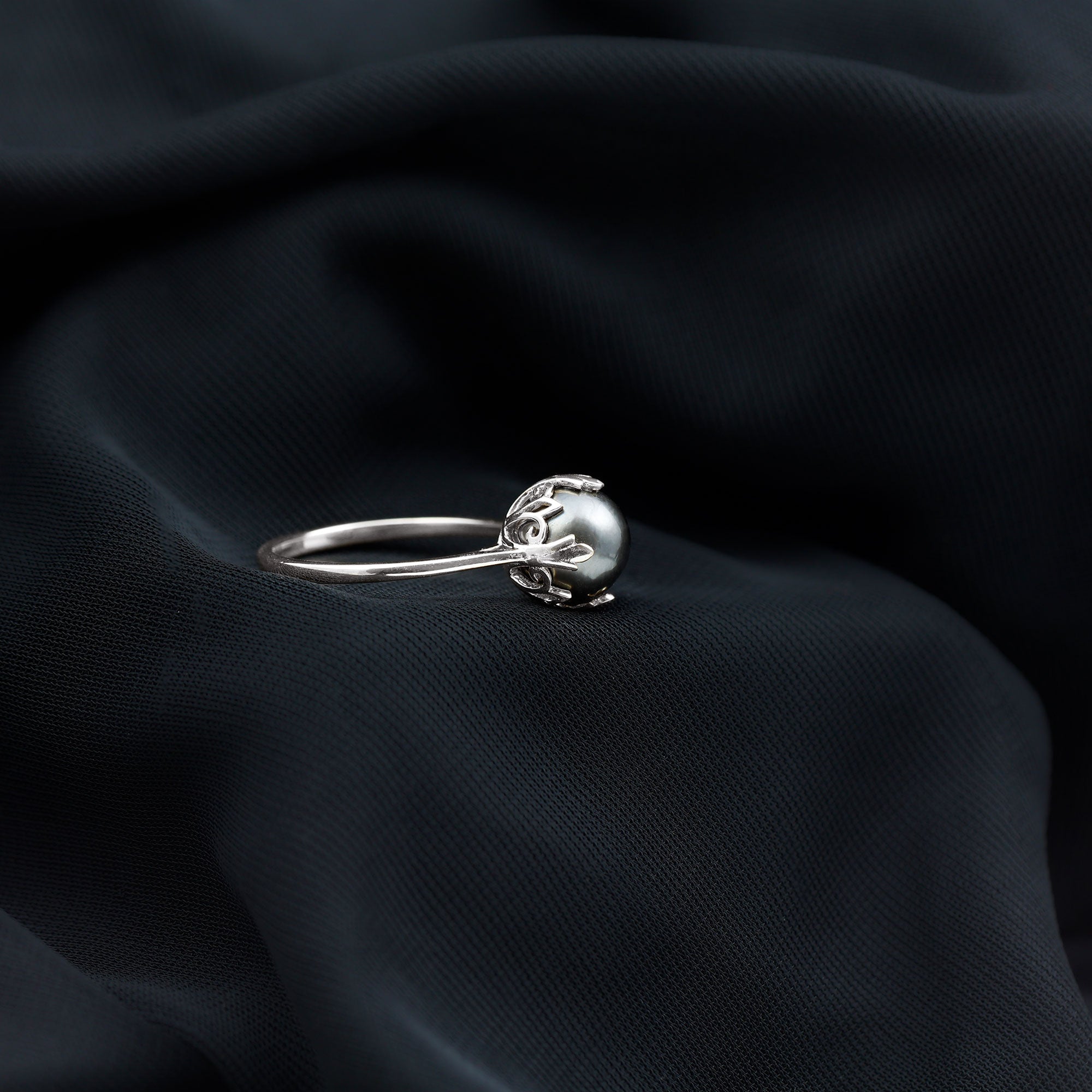 Handpicked Genuine Black Tahitian Pearl Engagement Ring AAA - Rosec Jewels
