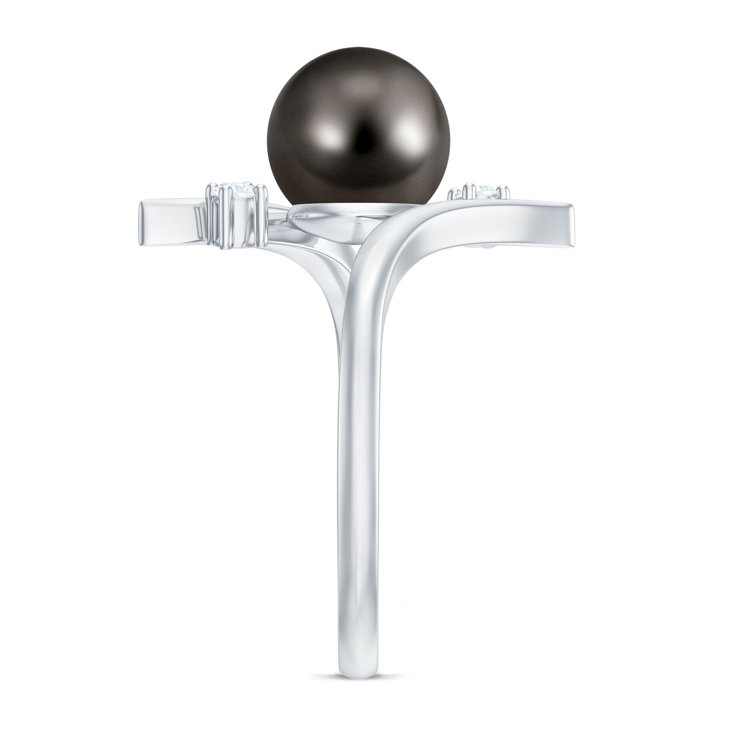 Rosec Jewels-Tahitian Black Pearl Bypass Engagement Ring with Diamond