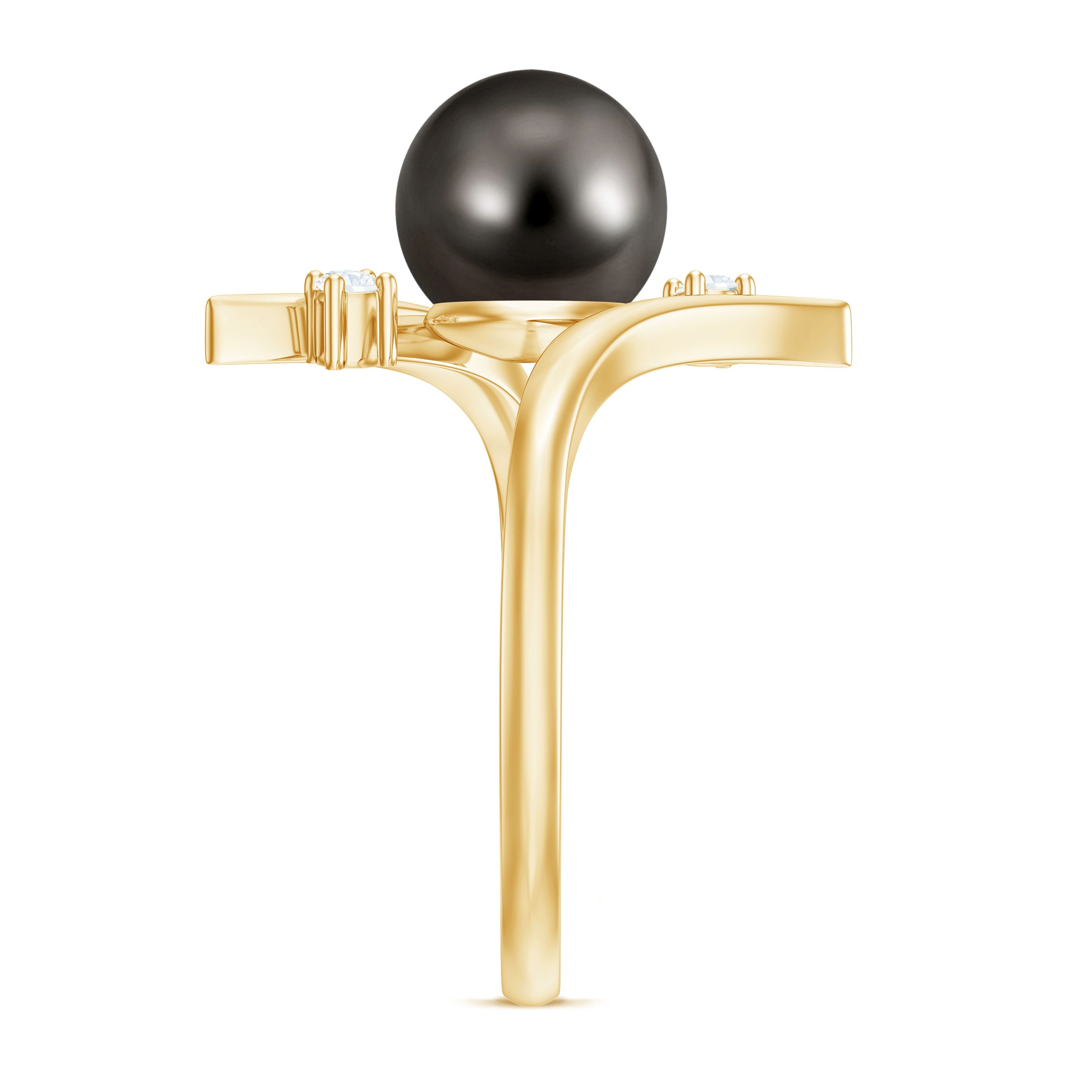 Rosec Jewels-Tahitian Black Pearl Bypass Engagement Ring with Diamond