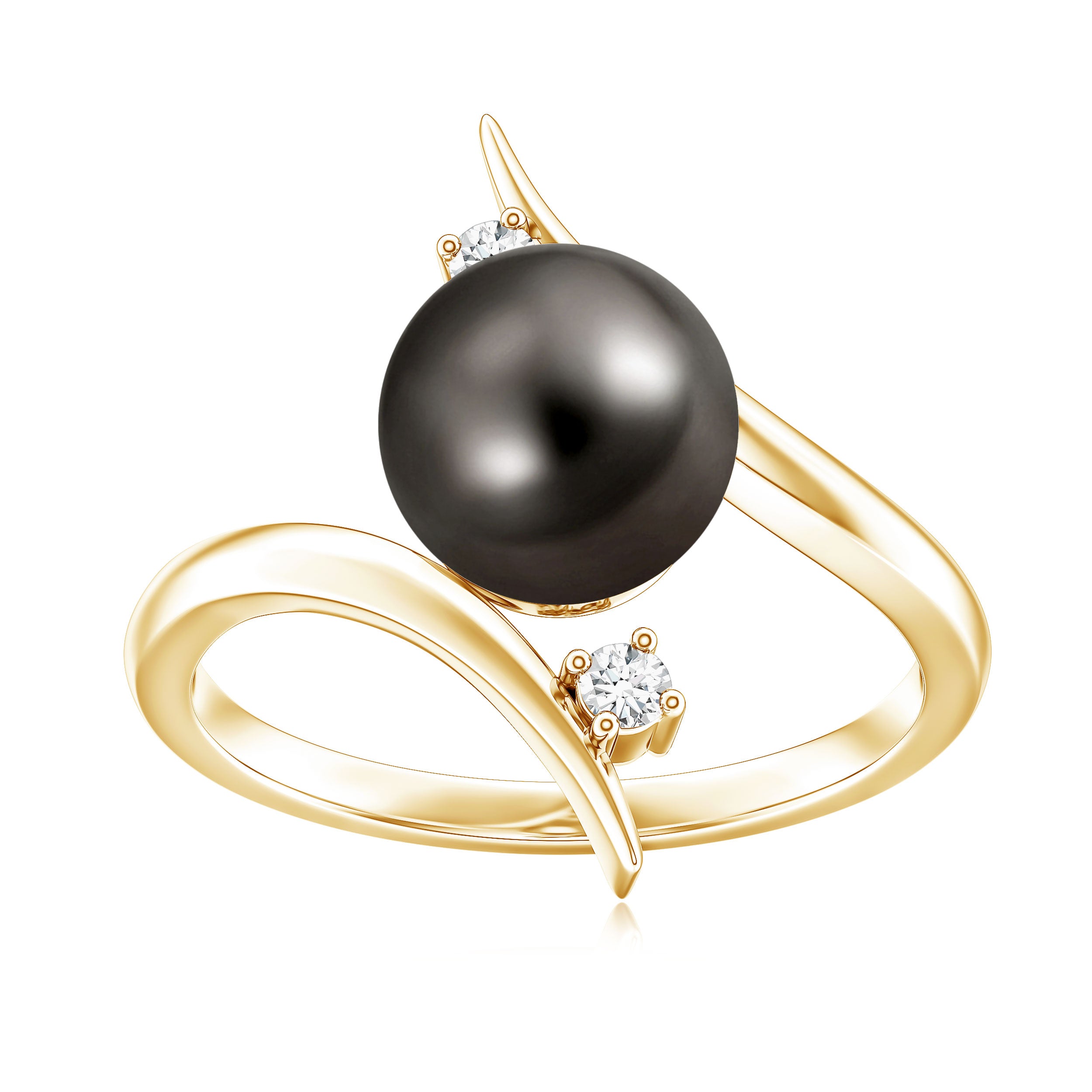 Tahitian Black Pearl Bypass Engagement Ring with Diamond AAA - Rosec Jewels