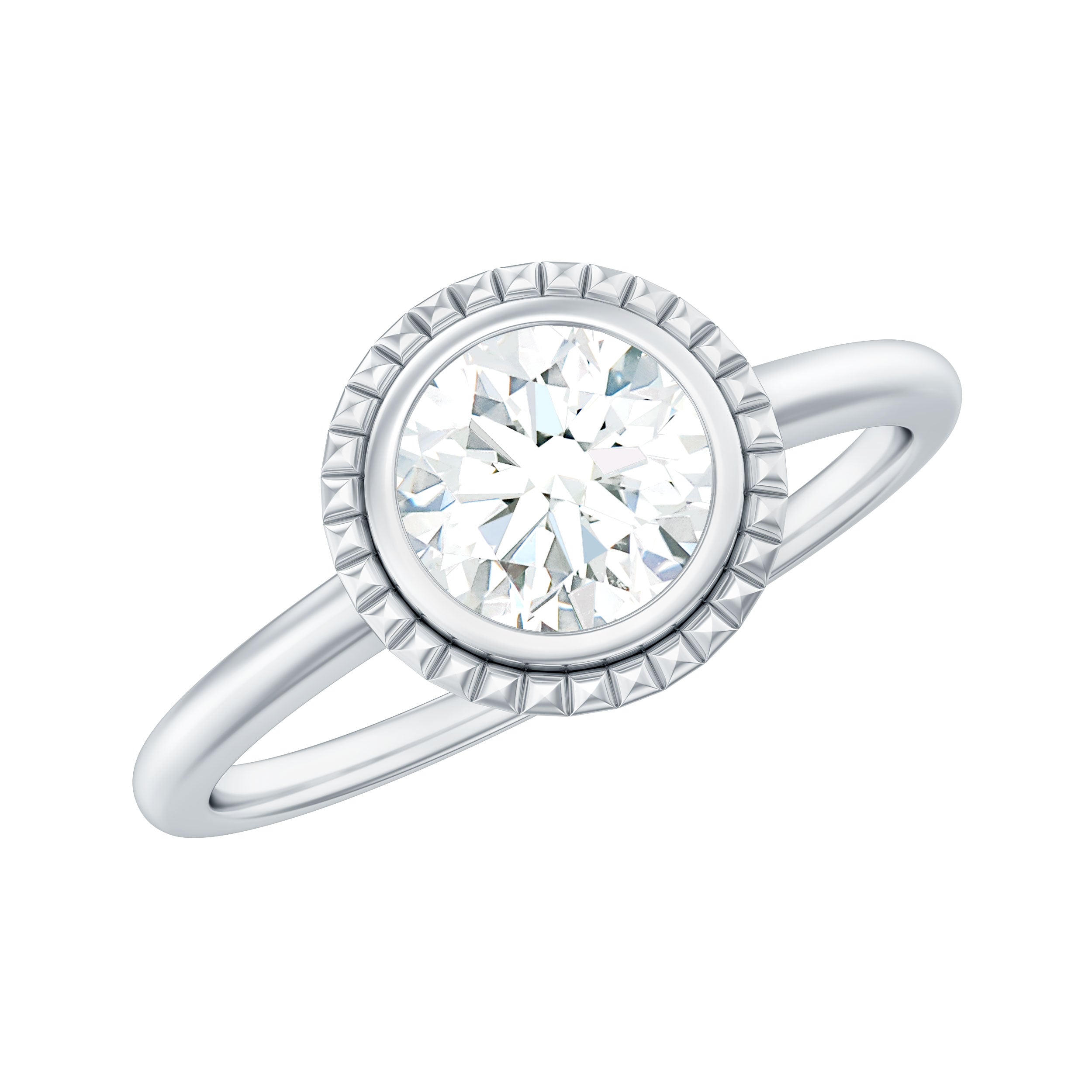 6mm Round Moissanite Solitaire Engagement Ring in Bezel Setting D-VS1 - Rosec Jewels