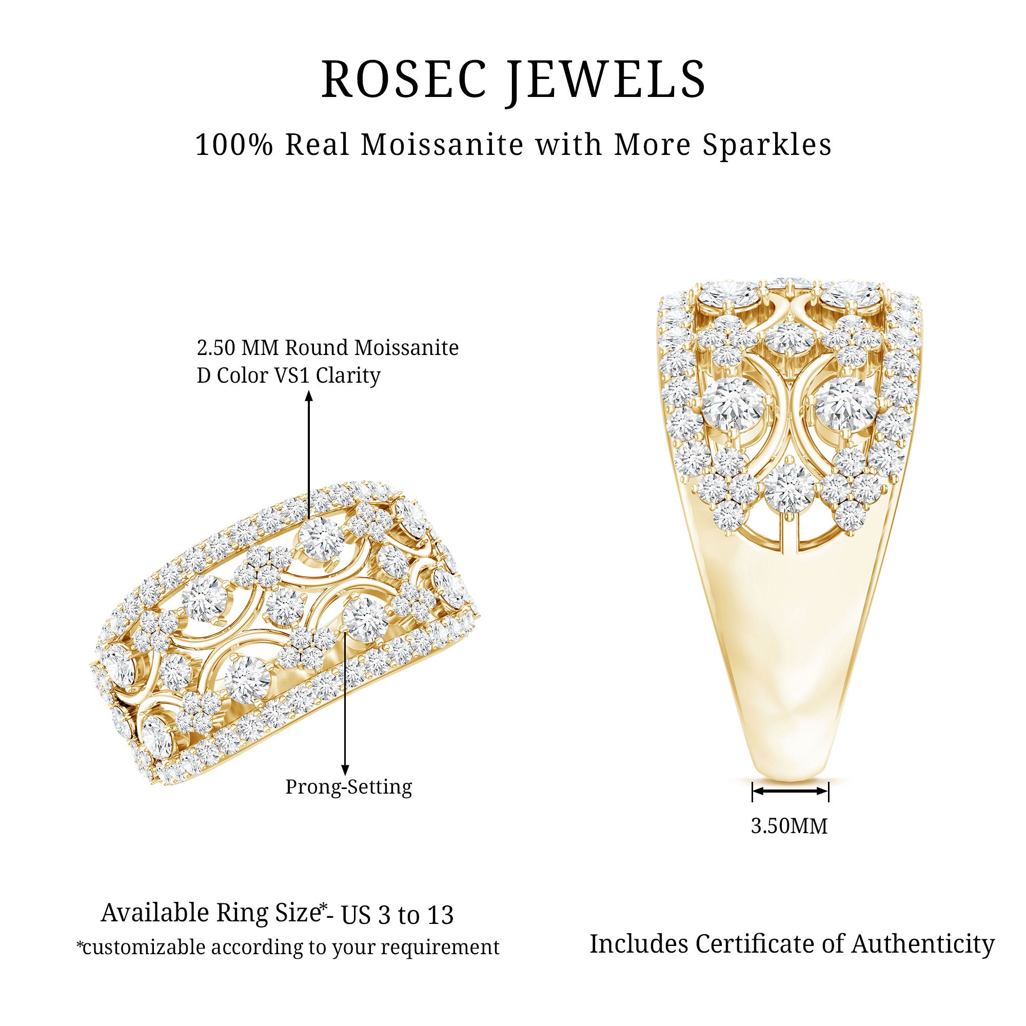 Certified Moissanite Vintage Wedding Band Ring D-VS1 - Rosec Jewels