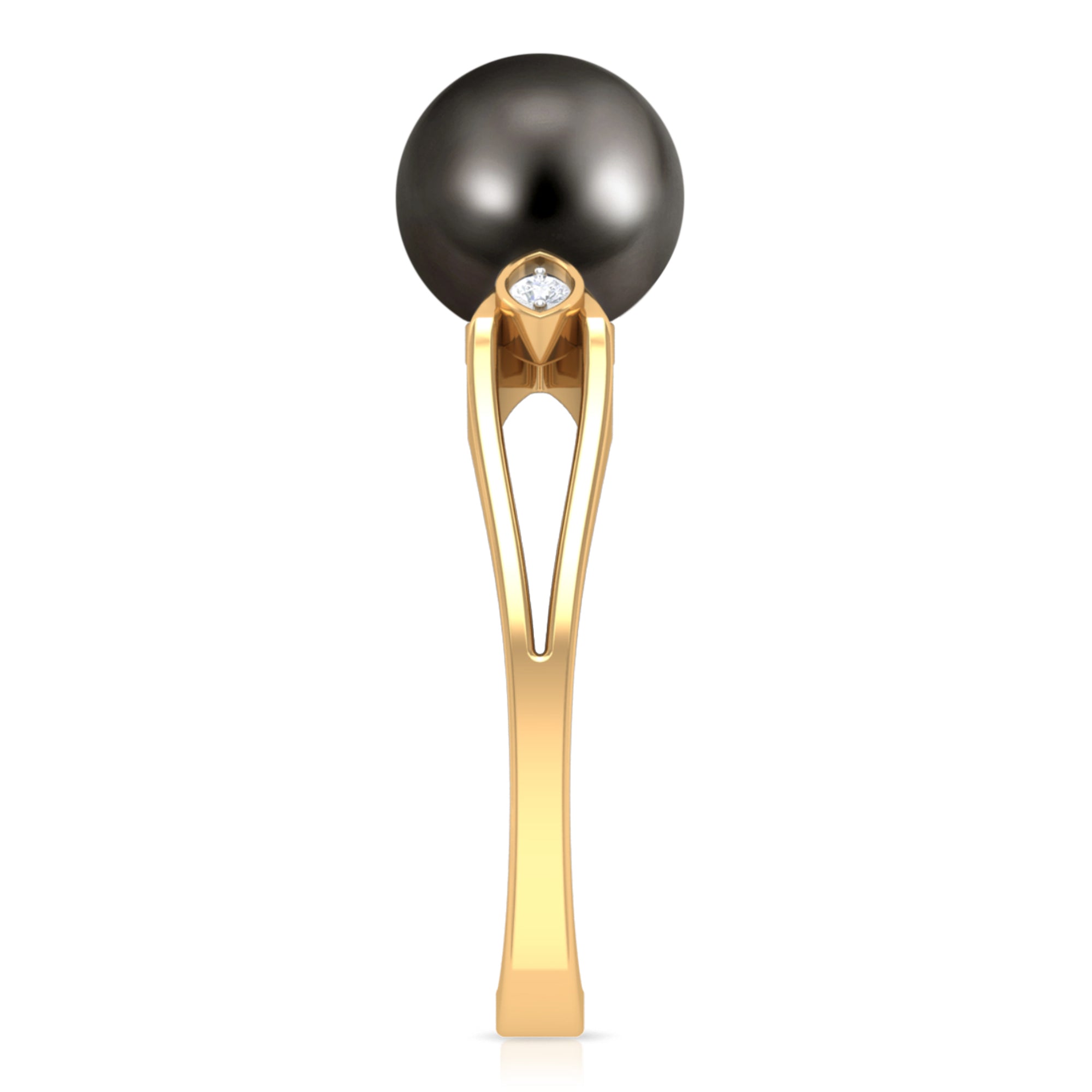 Solitaire Tahitian Pearl Contemporary Engagement Ring with Diamond AAA - Rosec Jewels