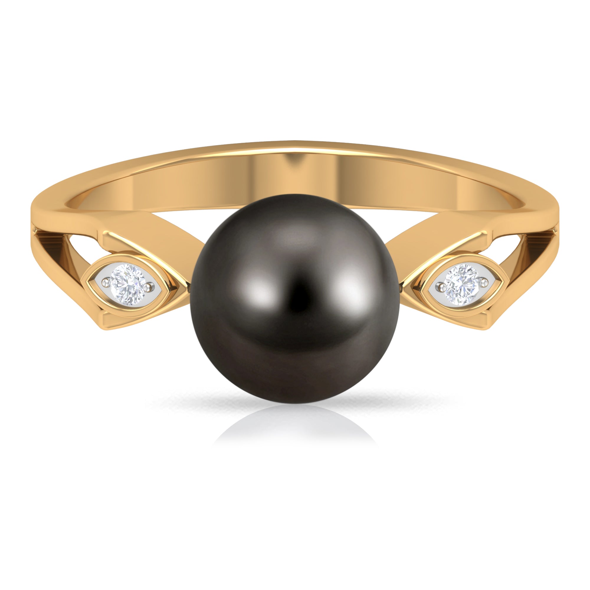 Solitaire Tahitian Pearl Contemporary Engagement Ring with Diamond AAA - Rosec Jewels