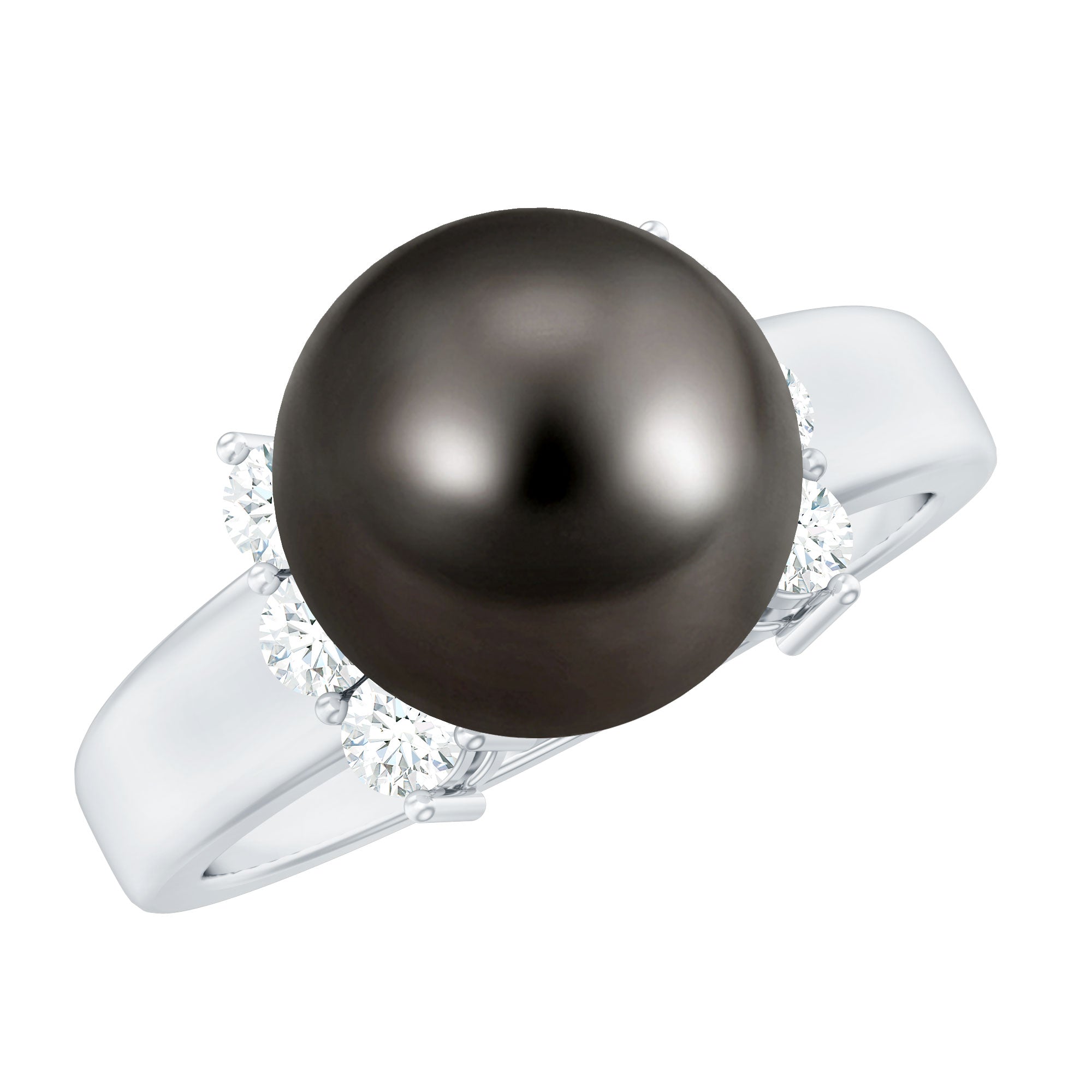 7.50 Carat Real Tahitian Black Pearl Solitaire Engagement Ring