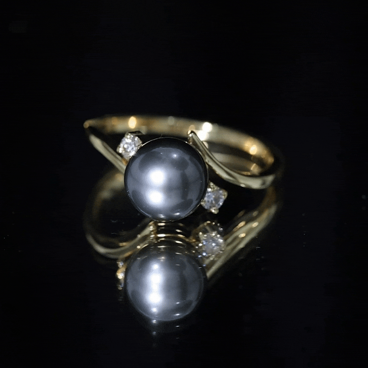 Natural Tahitian Black Pearl Diamond Vintage Engagement Ring AAA - Rosec Jewels