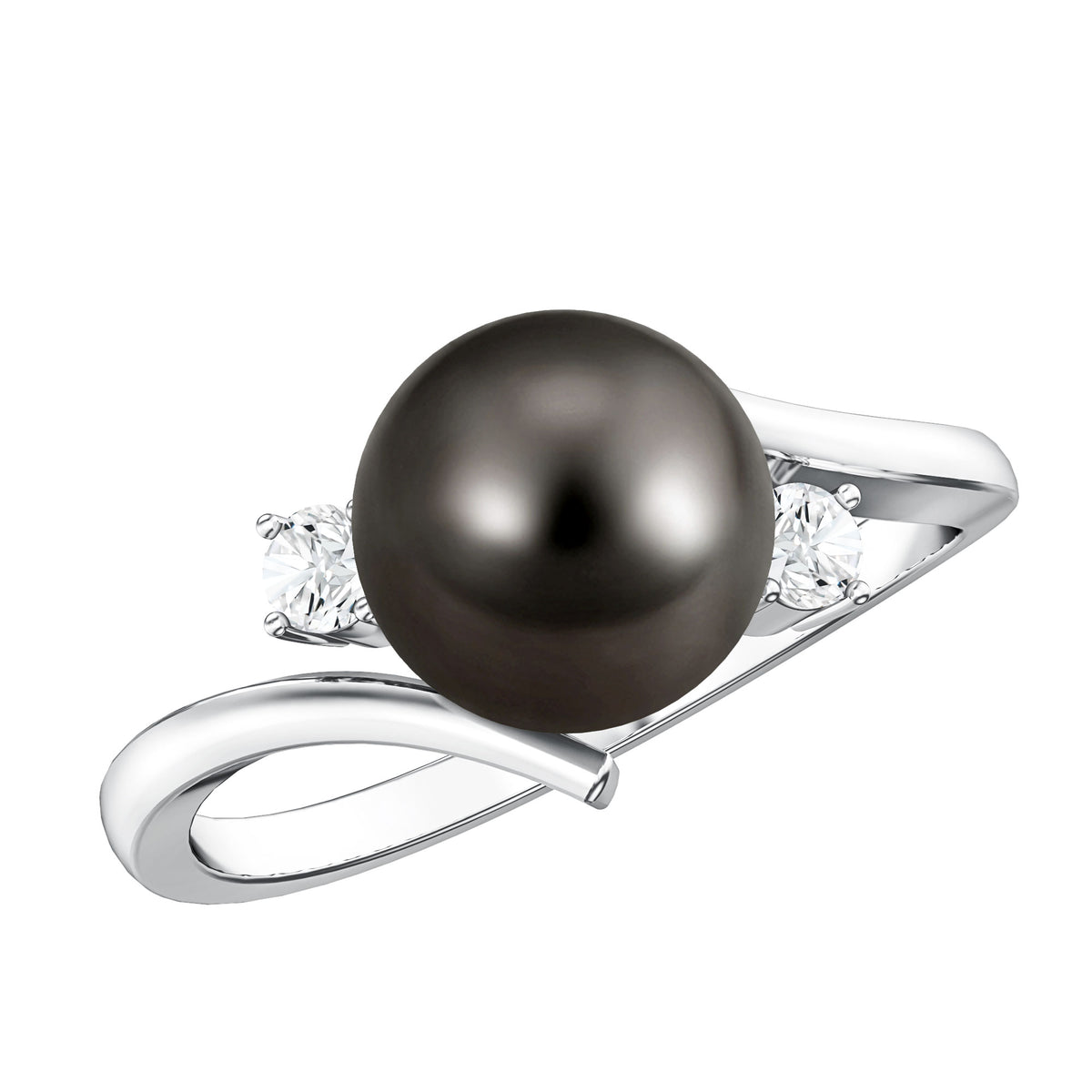 Natural Tahitian Black Pearl Diamond Vintage Engagement Ring AAA - Rosec Jewels