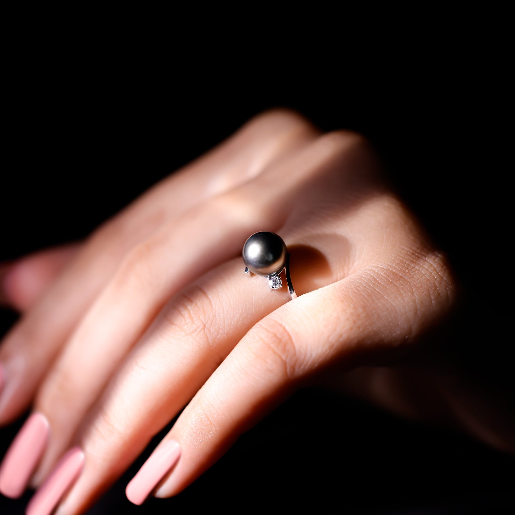 Rosec Jewels-Natural Tahitian Black Pearl Diamond Vintage Engagement Ring