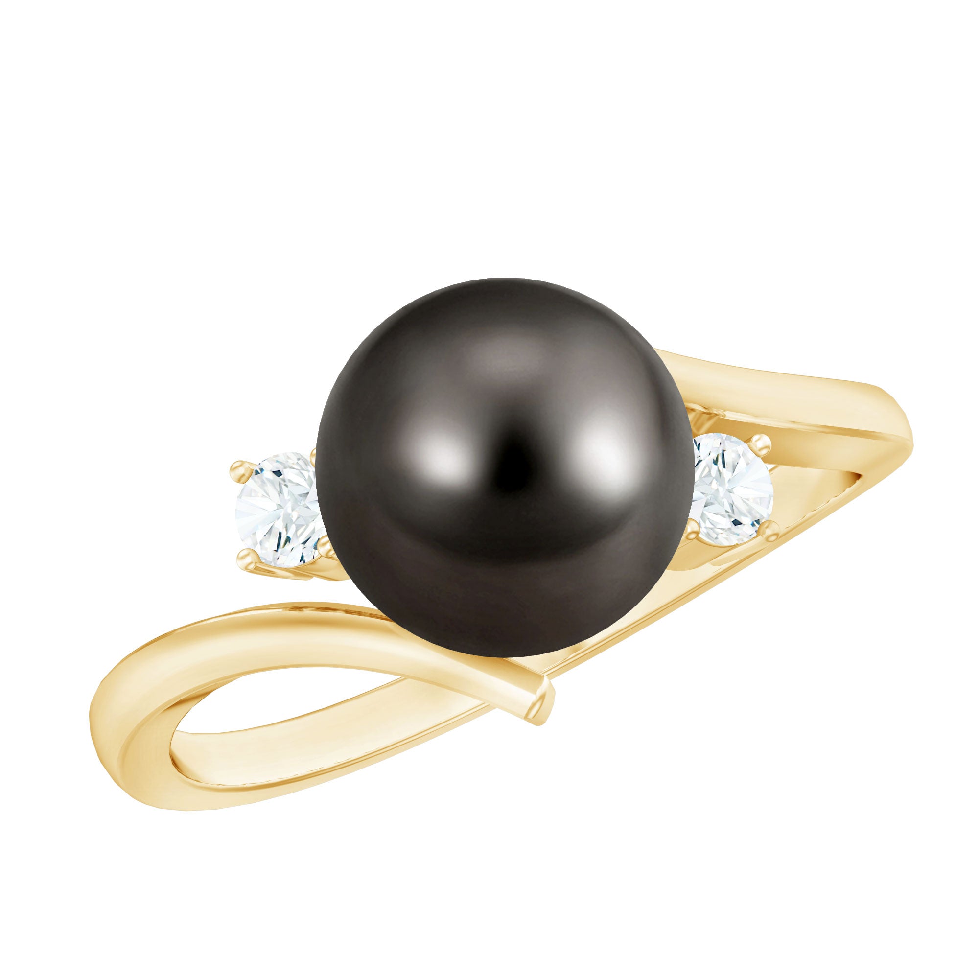 Natural Tahitian Black Pearl Diamond Vintage Engagement Ring AAA - Rosec Jewels