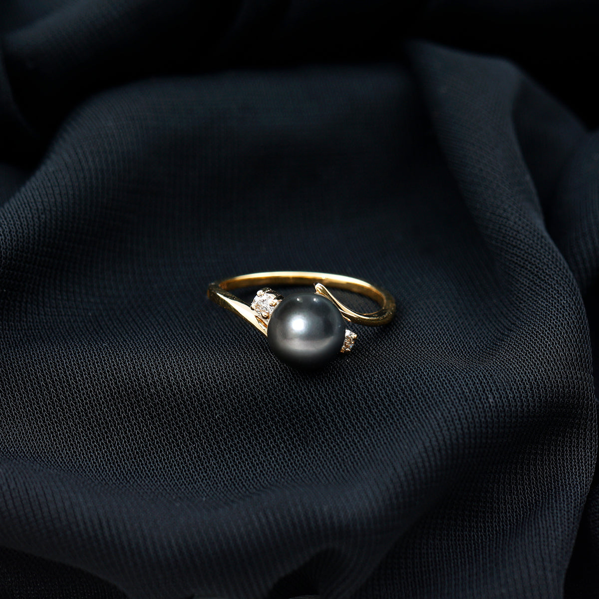 Natural Tahitian Black Pearl Diamond Vintage Engagement Ring AAA - Rosec Jewels