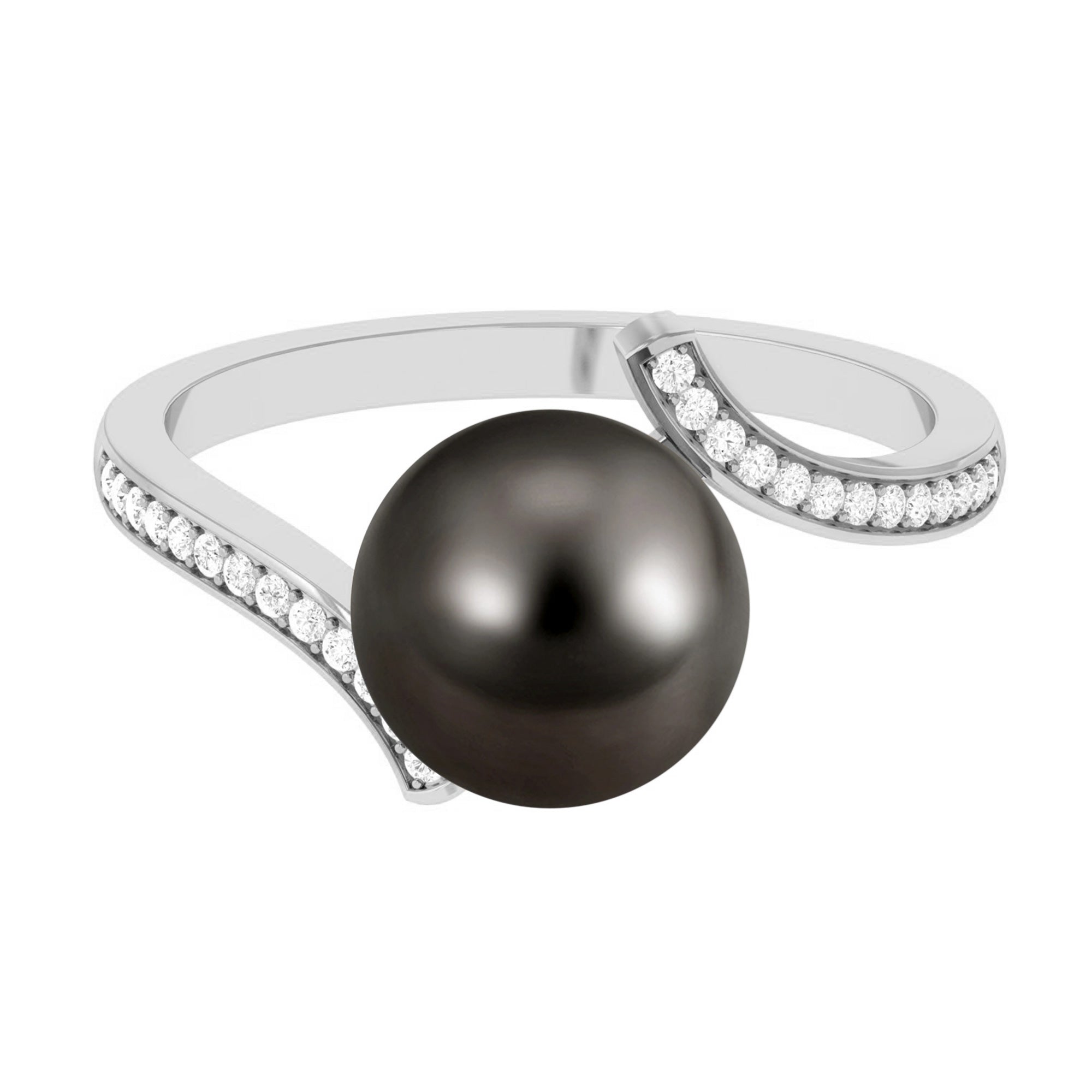 Tahitian Pearl Bypass Engagement Ring with Diamond AAA - Rosec Jewels