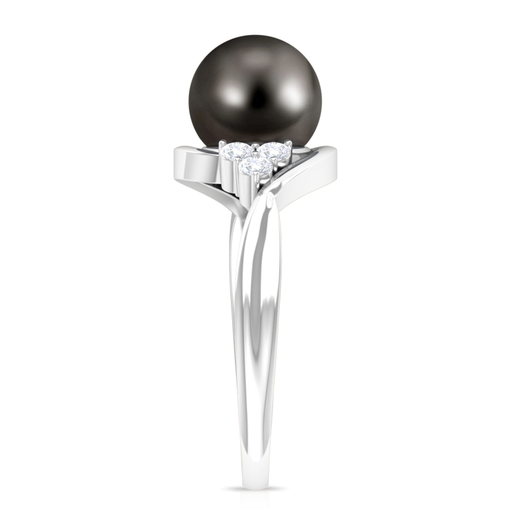 Bypass Tahitian Pearl Engagement Ring with Diamond Trio AAA - Rosec Jewels