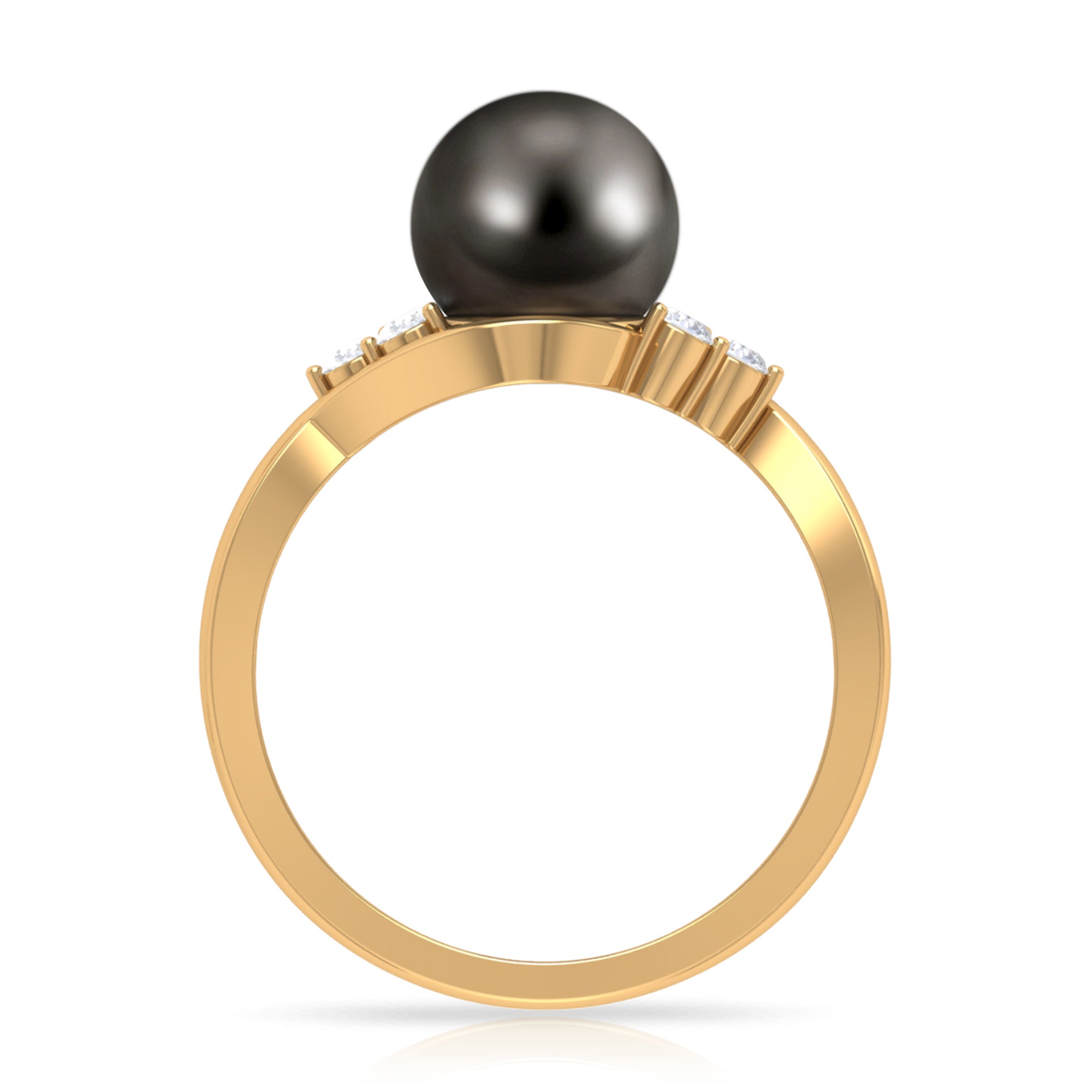 Bypass Tahitian Pearl Engagement Ring with Diamond Trio AAA - Rosec Jewels