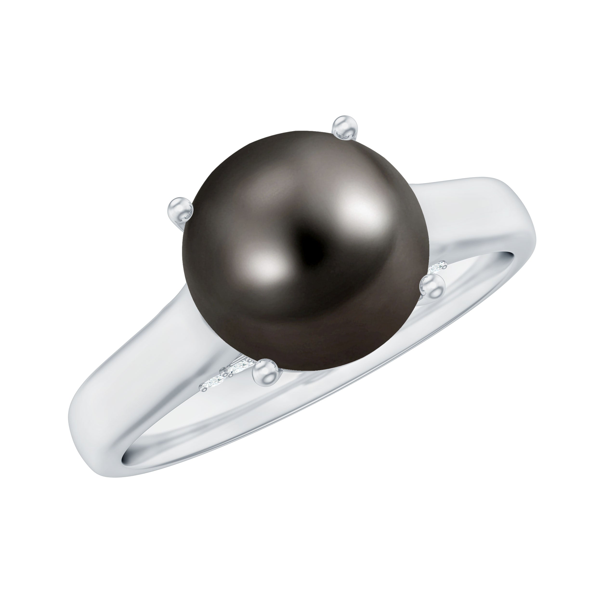 7.75 CT Classic Tahitian Pearl Solitaire Ring with Surprise Diamond AAA - Rosec Jewels
