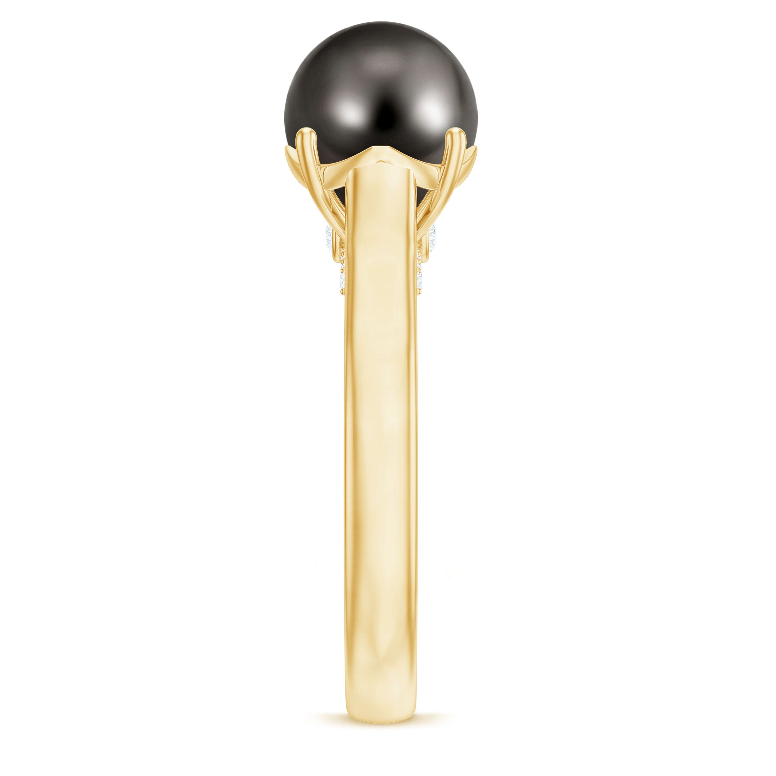 7.75 CT Classic Tahitian Pearl Solitaire Ring with Surprise Diamond AAA - Rosec Jewels