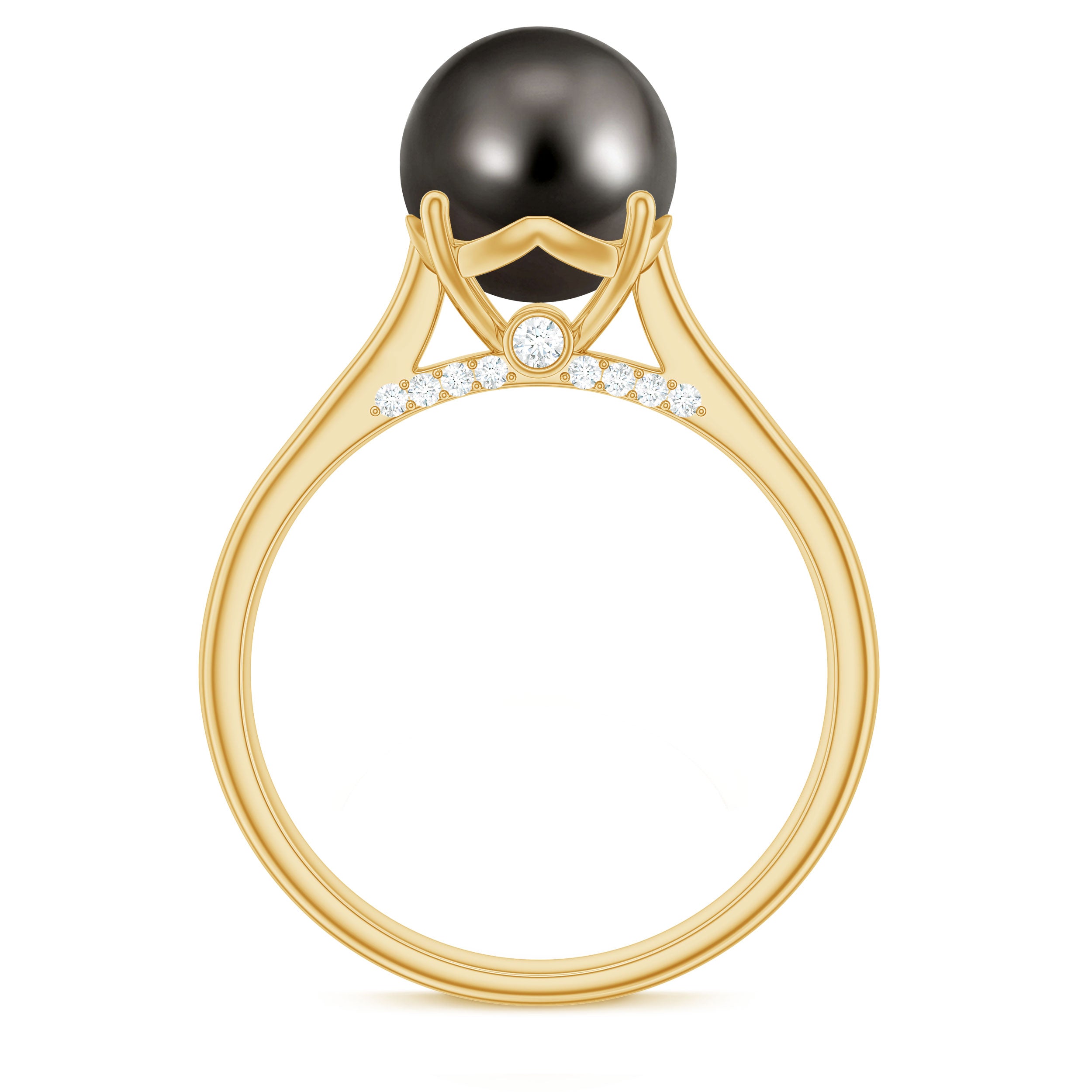 7.75 CT Classic Tahitian Pearl Solitaire Ring with Surprise Diamond AAA - Rosec Jewels
