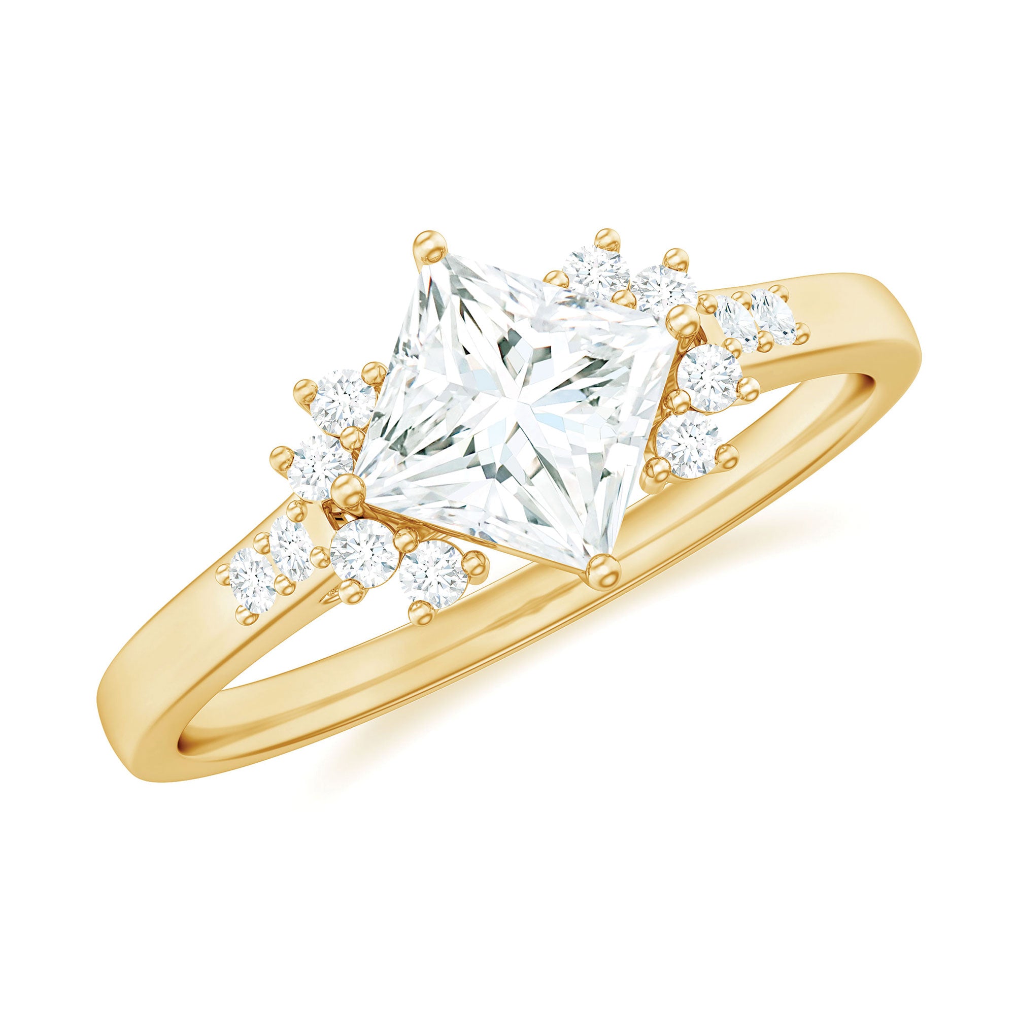 Certified Moissanite Princess Cut Engagement Ring in Prong Setting D-VS1 - Rosec Jewels