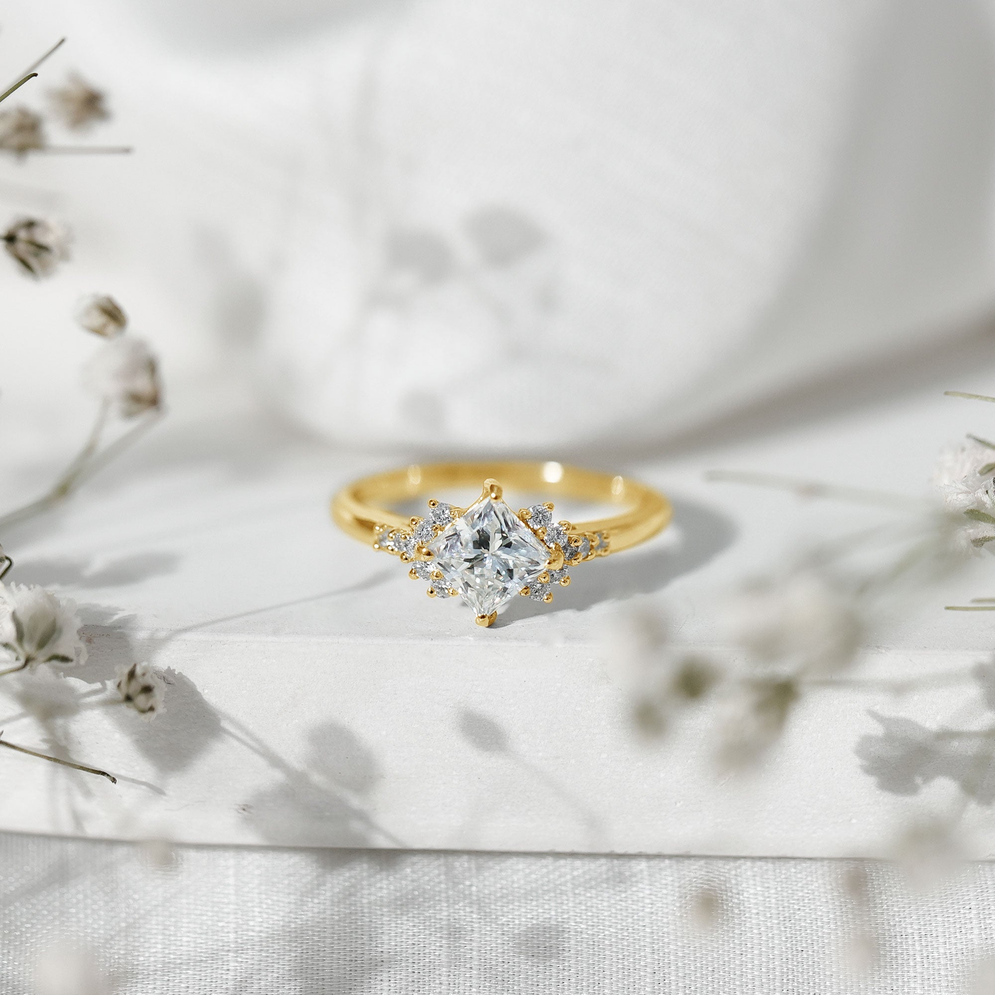 Certified Moissanite Princess Cut Engagement Ring in Prong Setting D-VS1 - Rosec Jewels