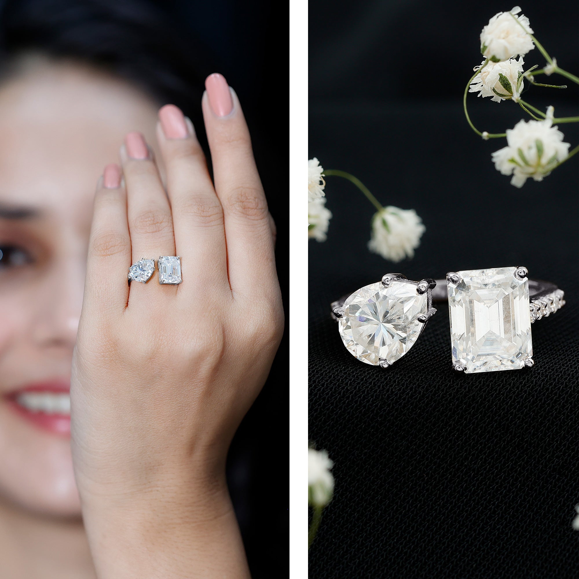 Rosec Jewels-Toi Et Moi Moissanite Engagement Ring for Women