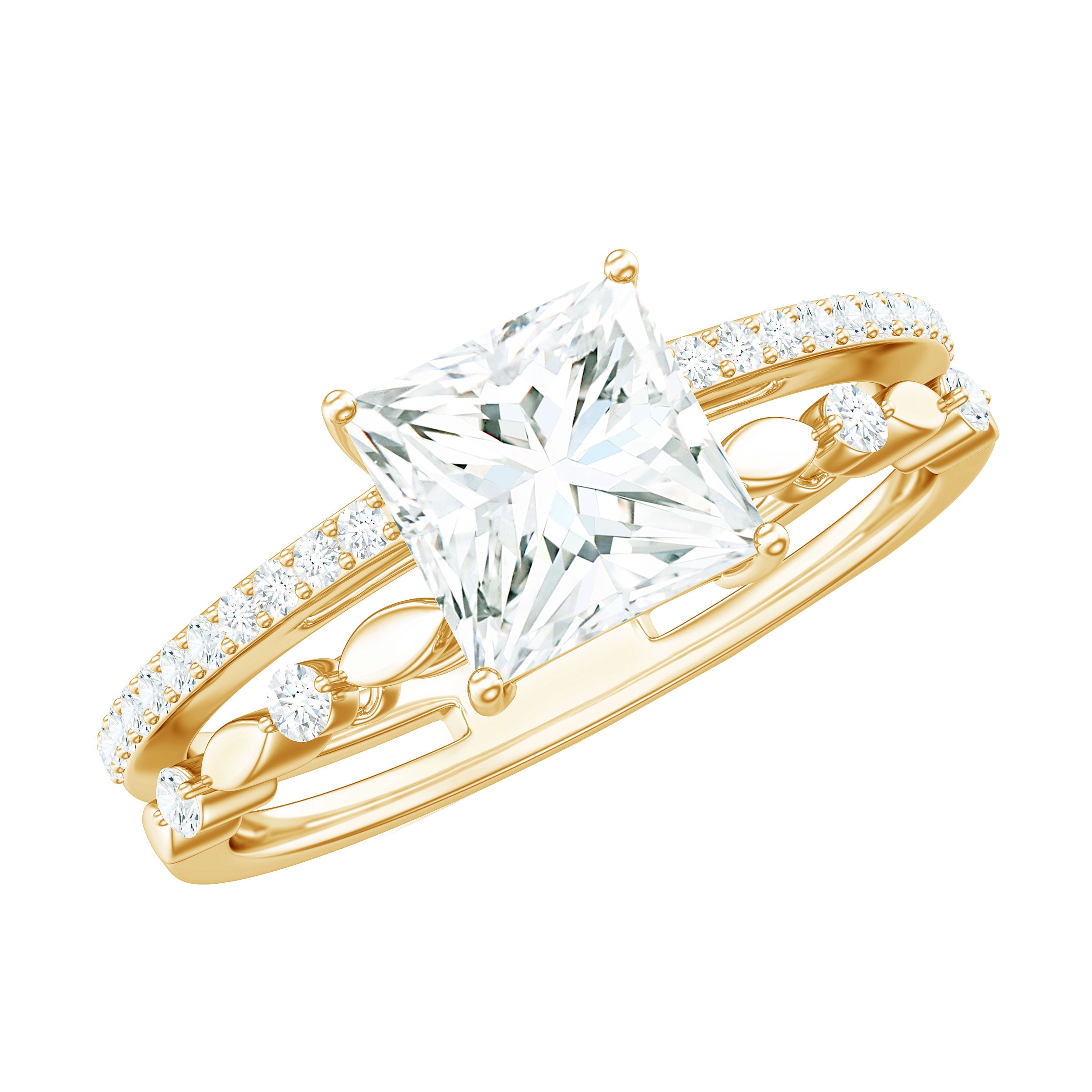 Moissanite Square Cut Engagement Ring With Certificate D-VS1 - Rosec Jewels