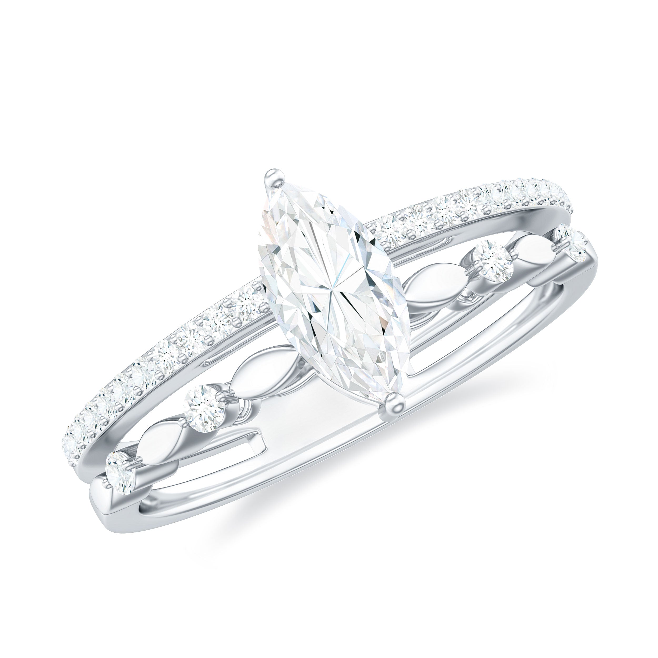 Certified Brilliant Cut Moissanite Marquise Cut Engagement Ring