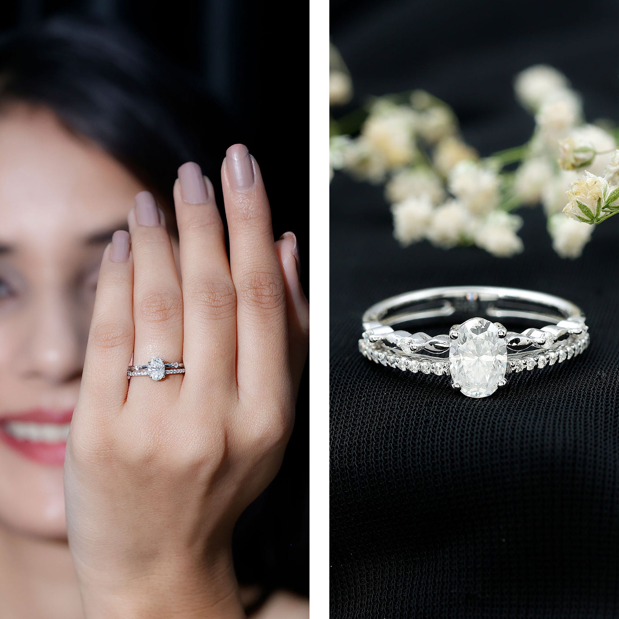 Oval Cut Moissanite Engagement Ring For Women D-VS1 - Rosec Jewels