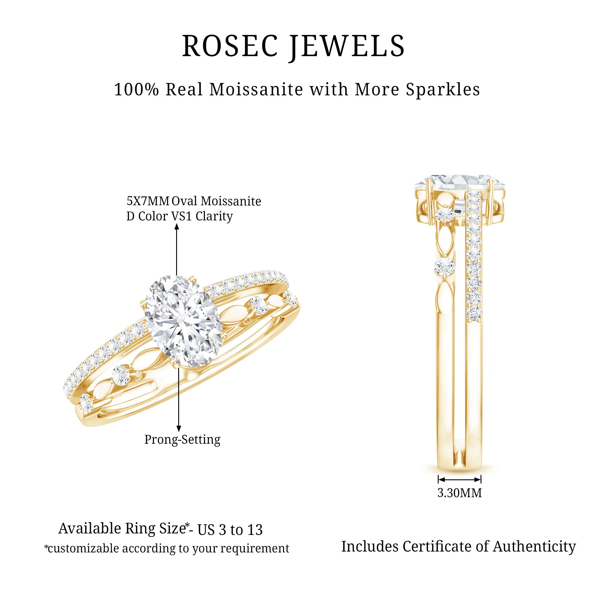 Oval Cut Moissanite Engagement Ring For Women D-VS1 - Rosec Jewels