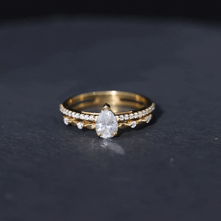 Pear Shaped Moissanite Double Band Engagement Ring D-VS1 - Rosec Jewels
