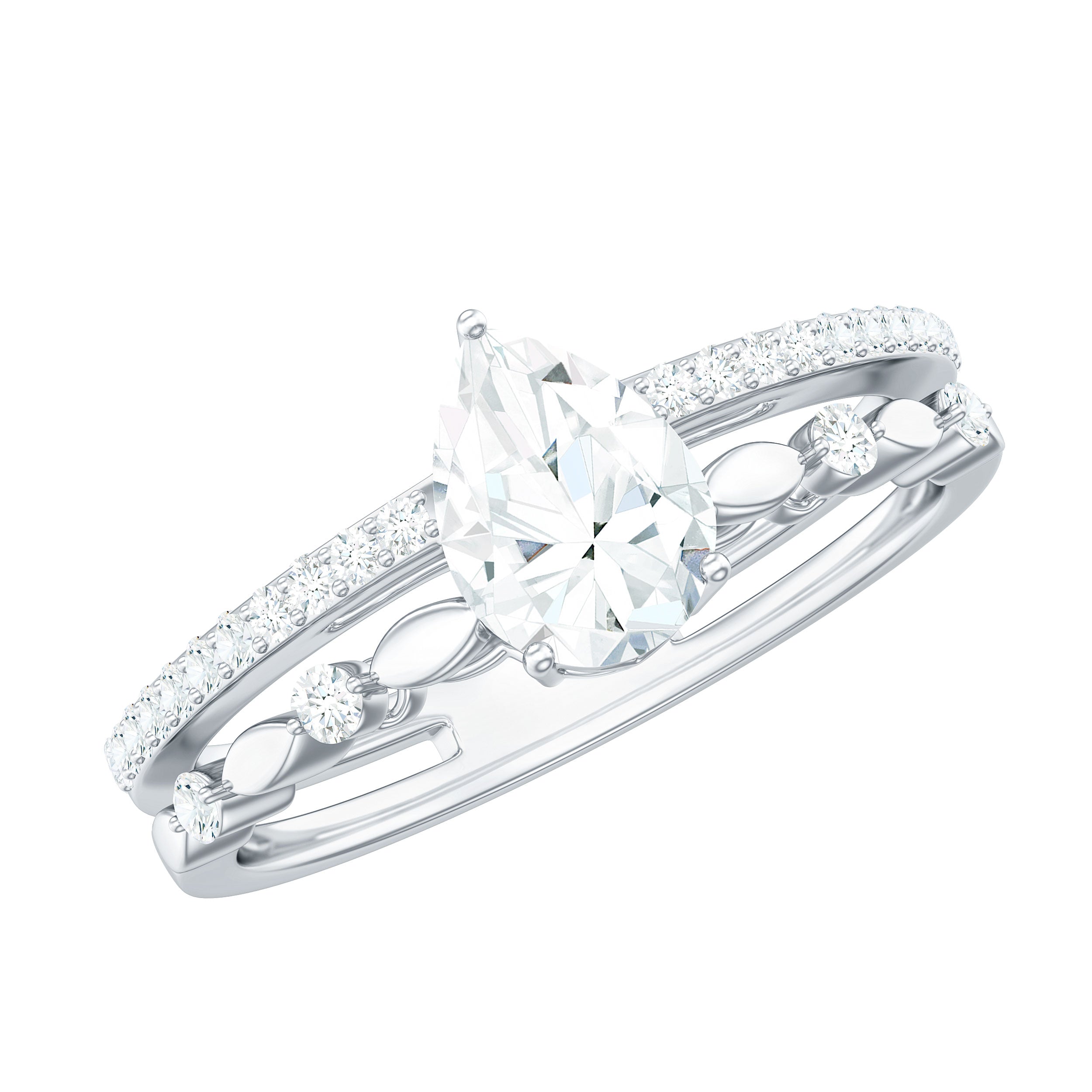 Pear Shaped Moissanite Double Band Engagement Ring