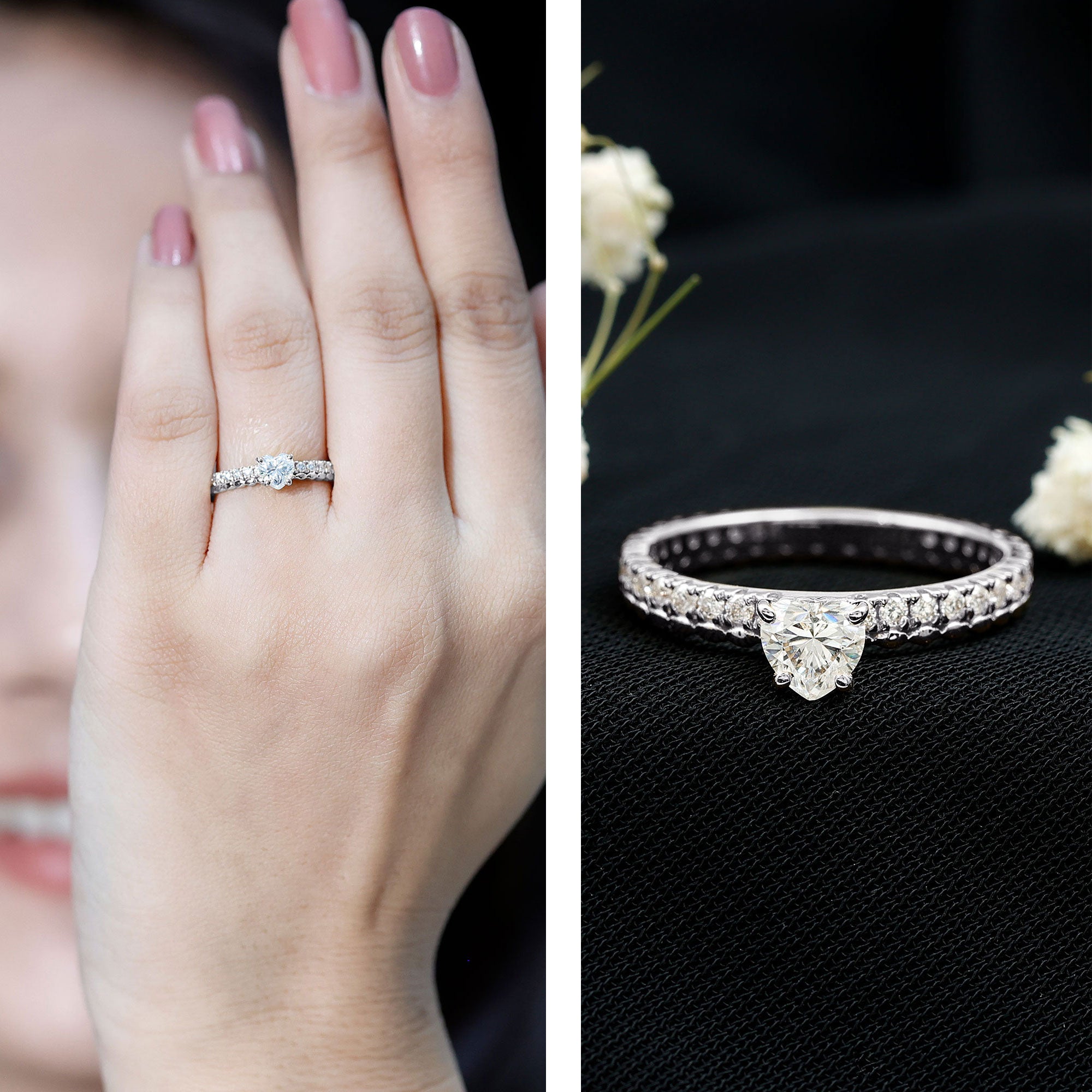 Rosec Jewels-Heart Shape Moissanite Designer Engagement Ring for Women