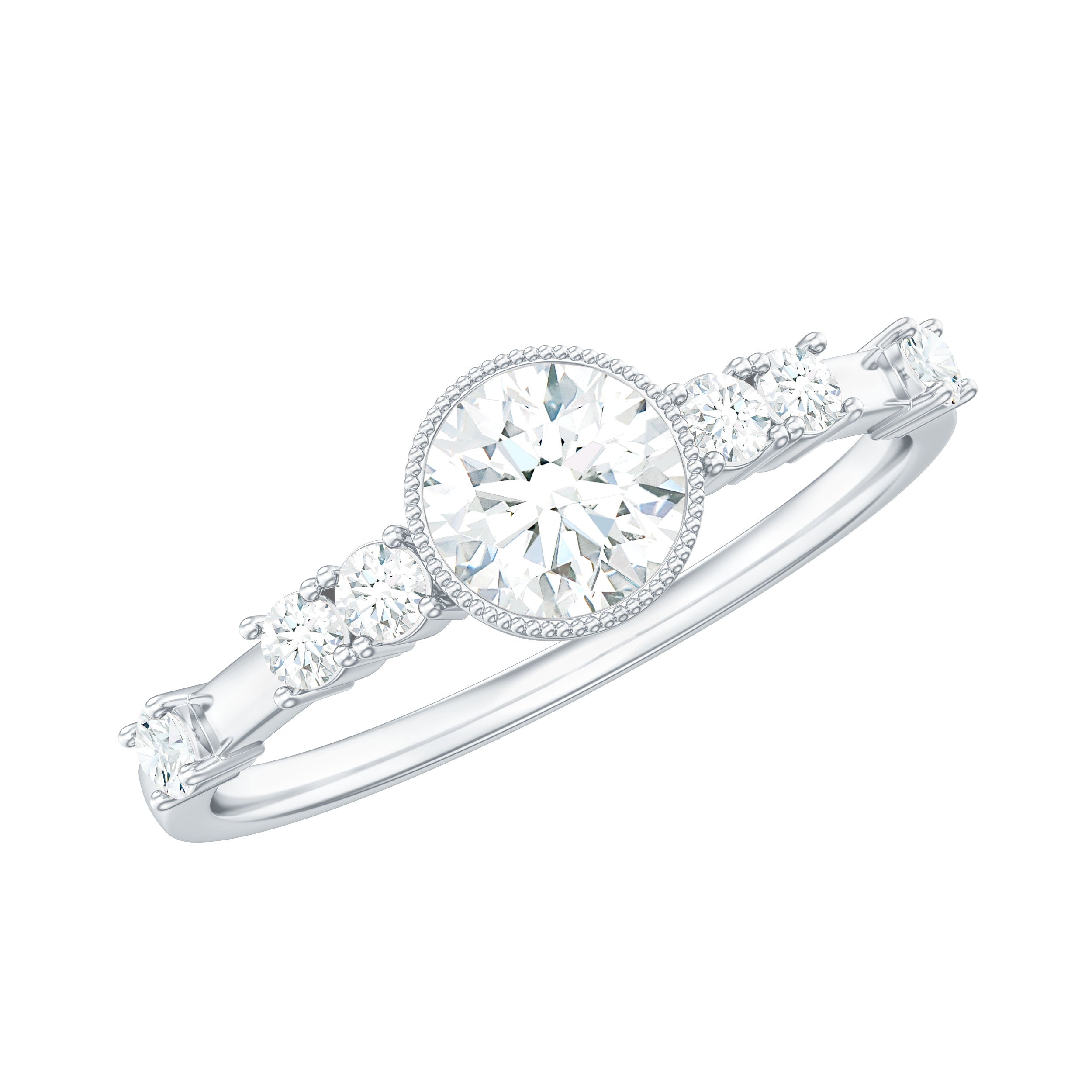 5mm Round Certified Moissanite Solitaire Engagement Ring in Bezel Setting