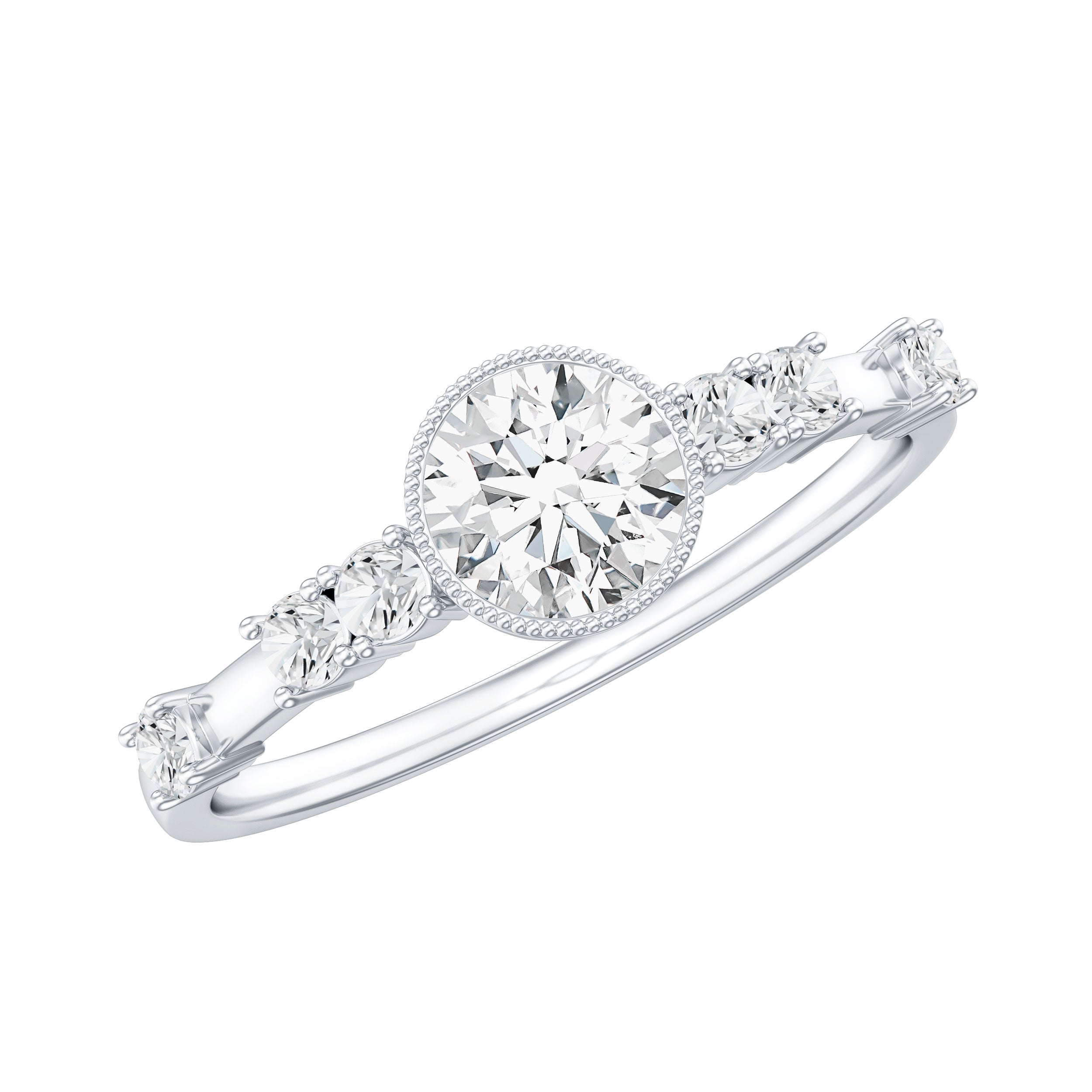 5mm Round Certified Moissanite Solitaire Engagement Ring in Bezel Setting D-VS1 - Rosec Jewels