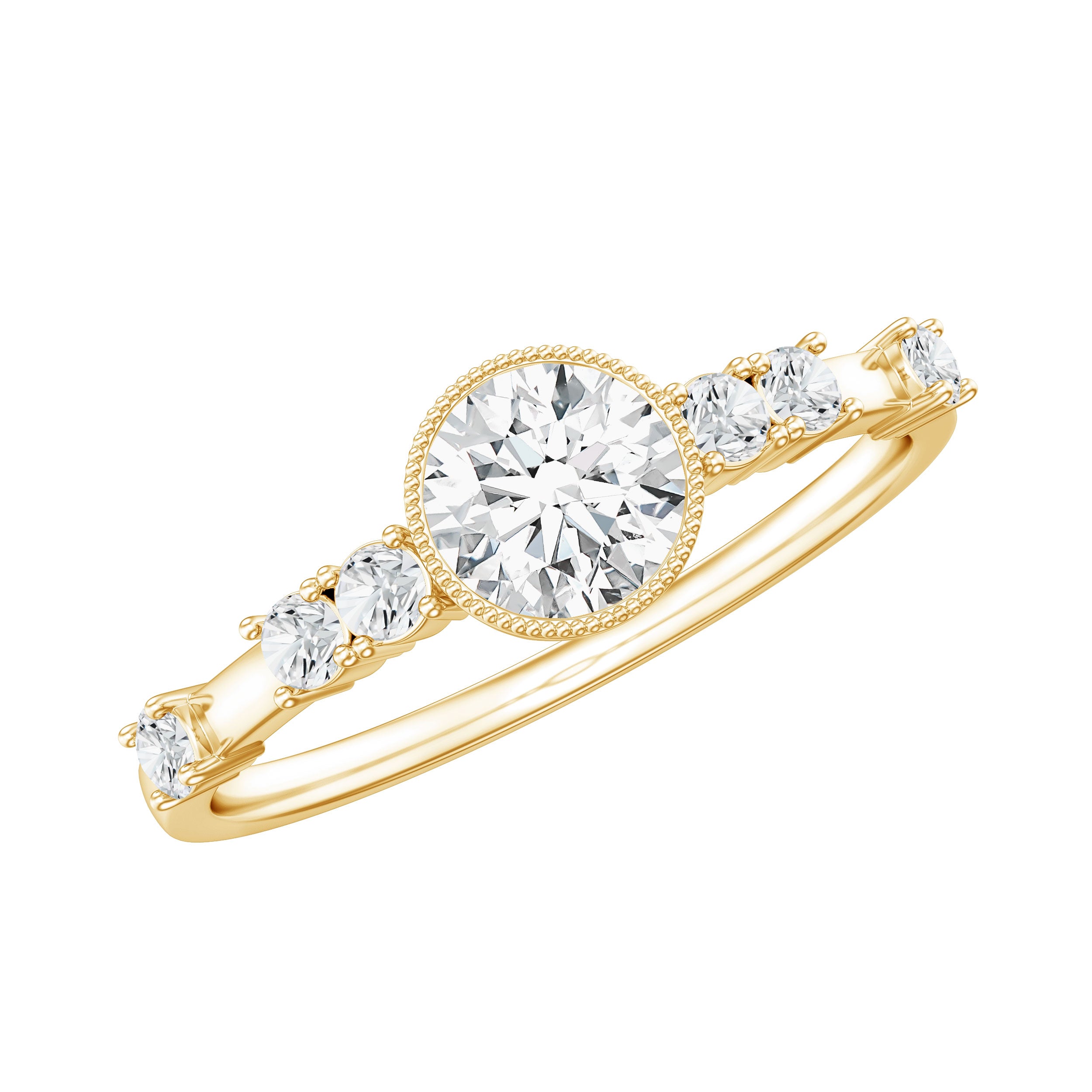 5mm Round Certified Moissanite Solitaire Engagement Ring in Bezel Setting D-VS1 - Rosec Jewels