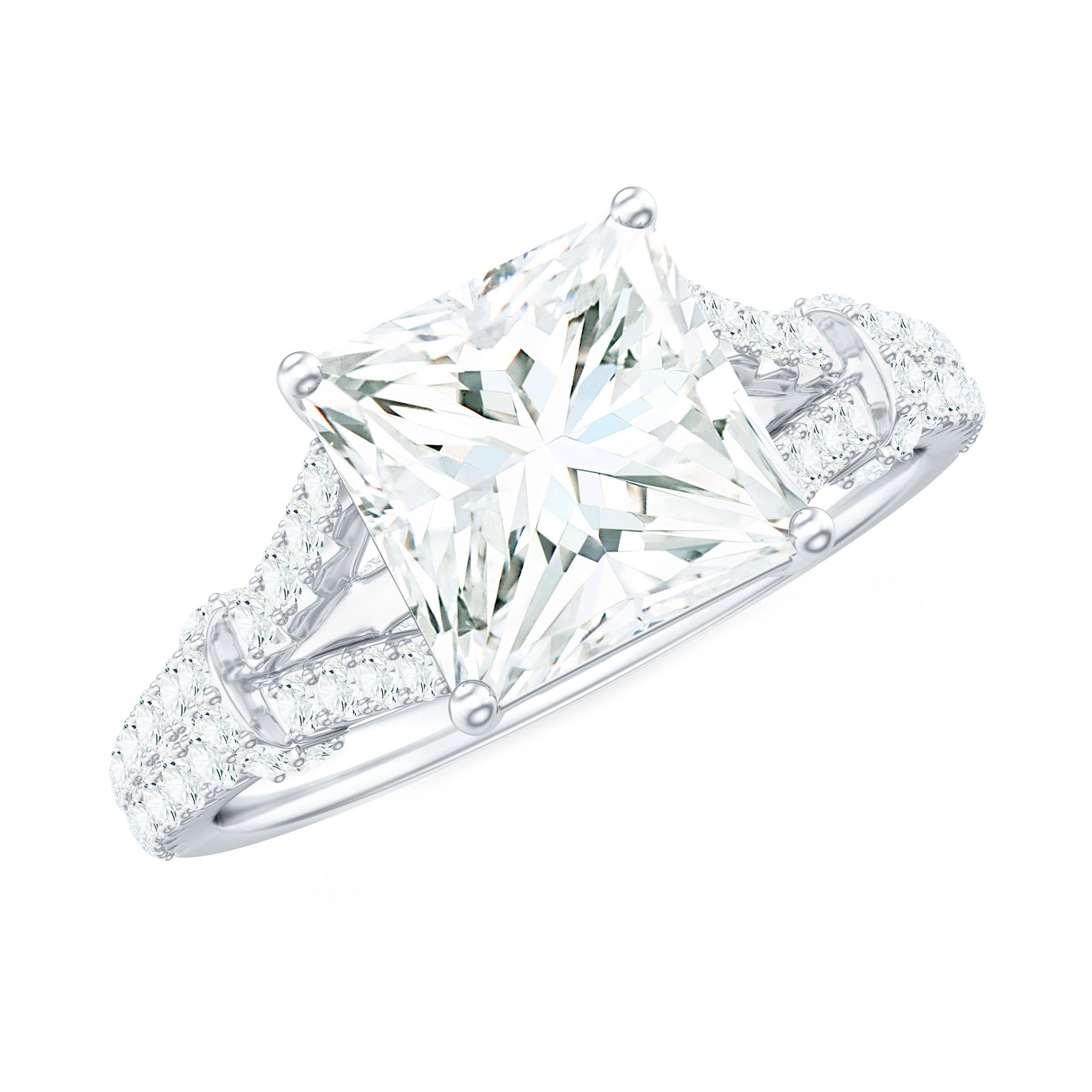 Princess Cut Moissanite Solitaire Engagement Ring in Split Shank