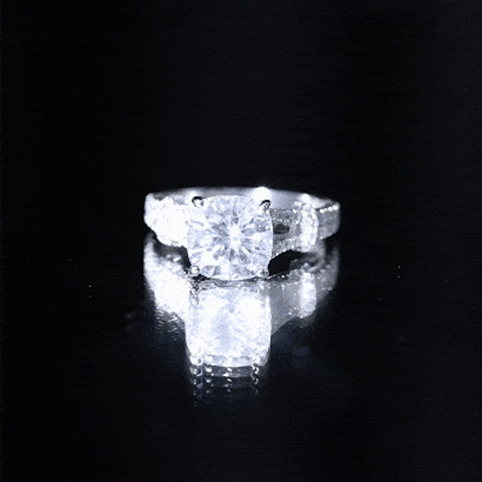 Cushion Cut Moissanite Solitaire Engagement Ring with Split Shank D-VS1 - Rosec Jewels