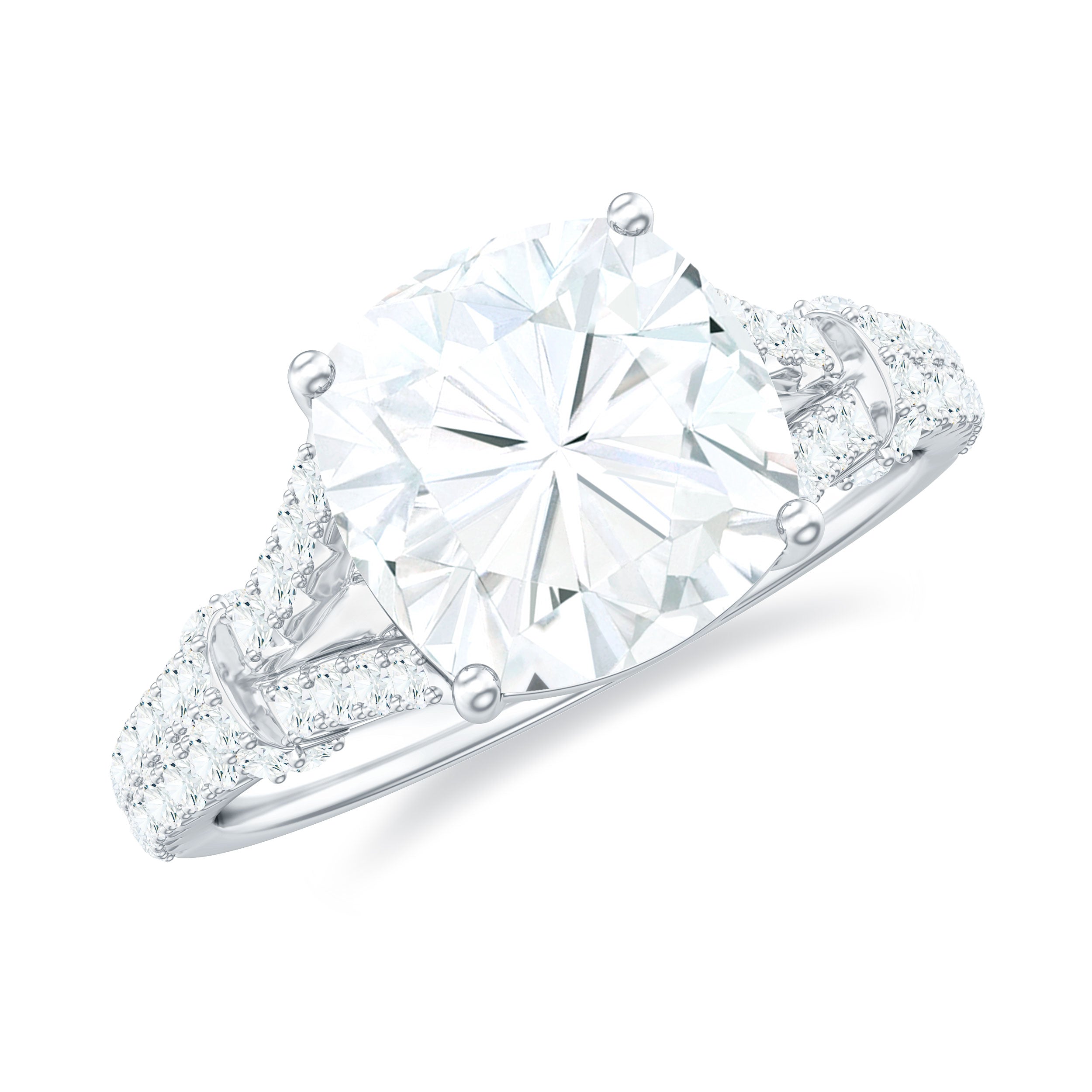 Cushion Cut Moissanite Solitaire Engagement Ring with Split Shank D-VS1 - Rosec Jewels
