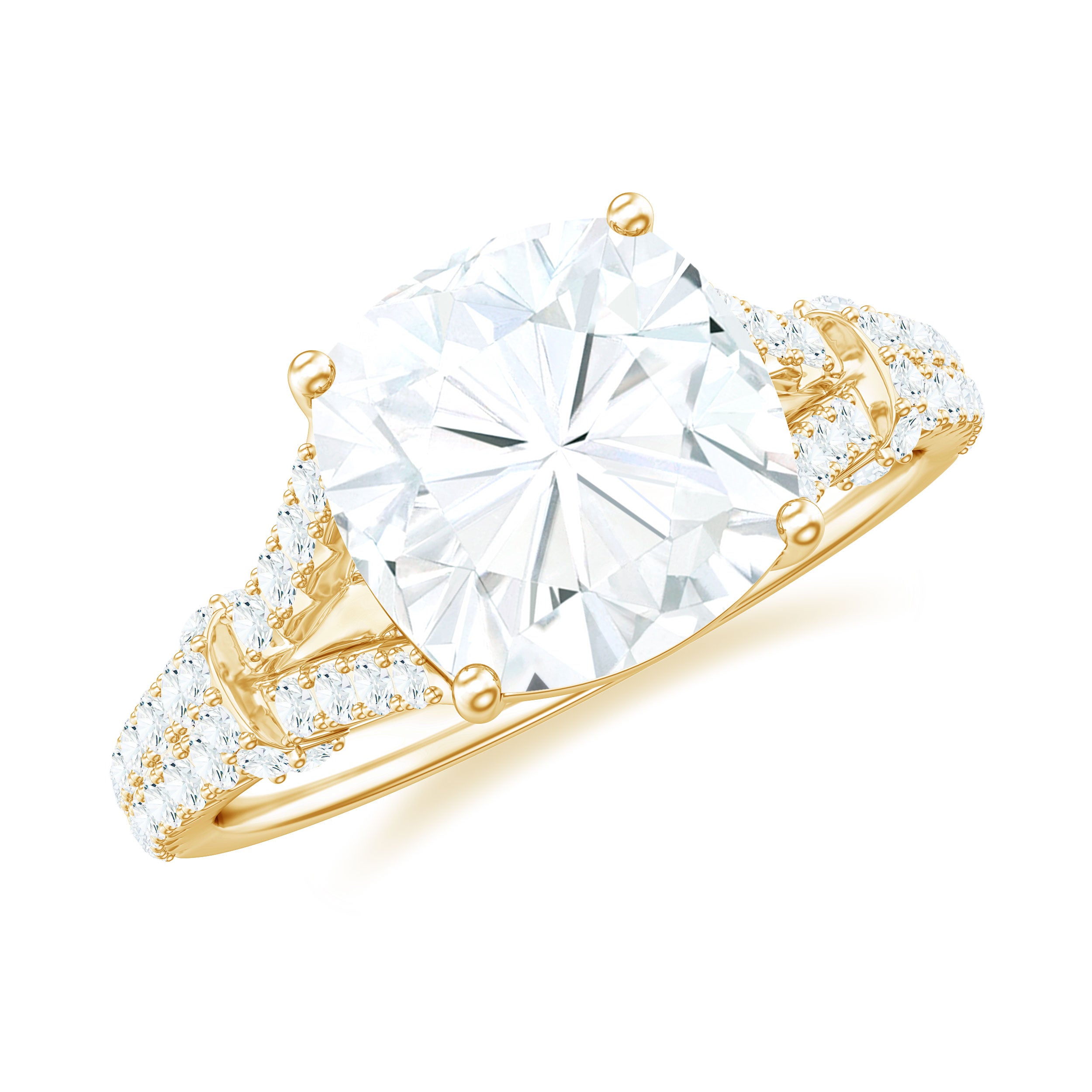 Cushion Cut Moissanite Solitaire Engagement Ring with Split Shank D-VS1 - Rosec Jewels