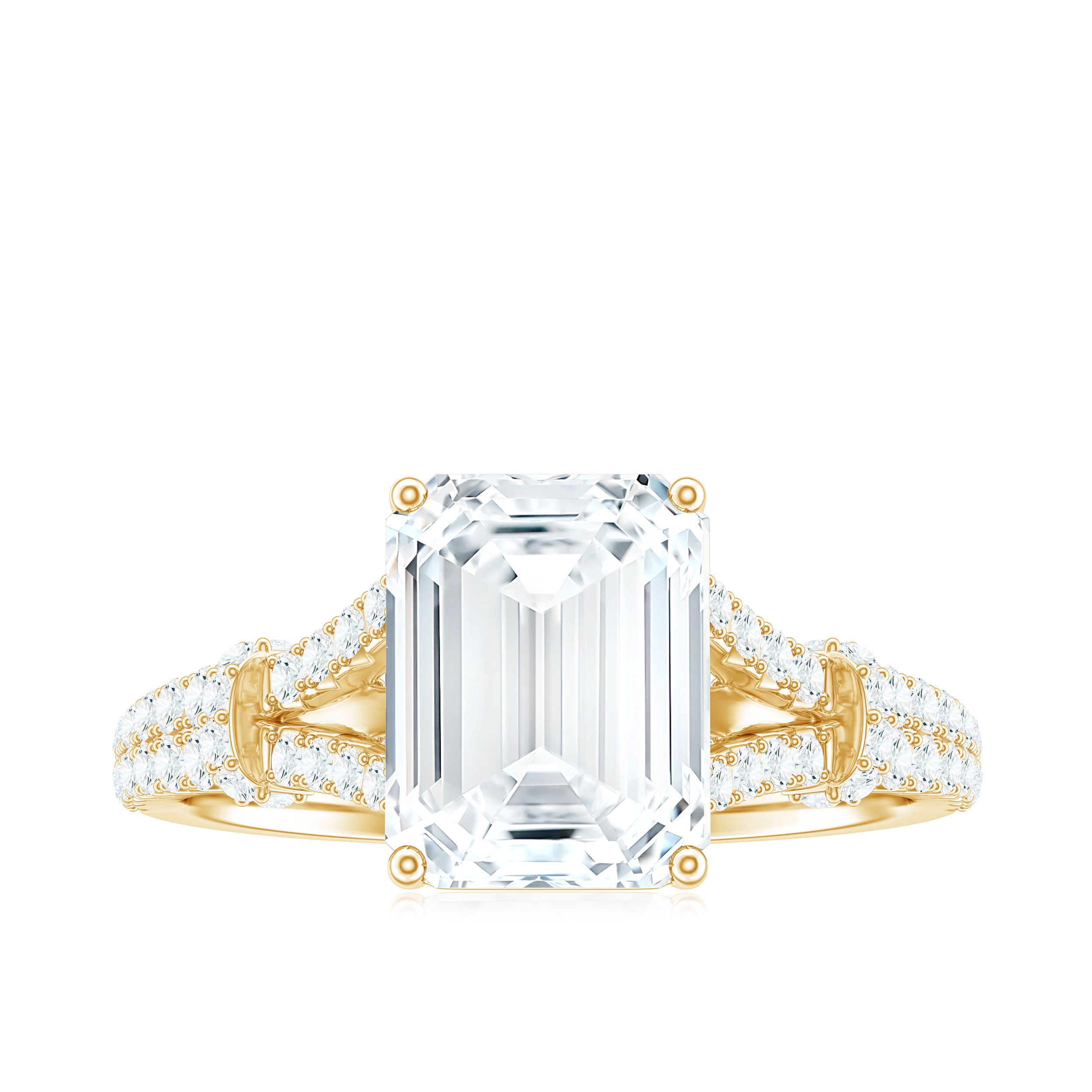 7x9 MM Emerald Cut Moissanite Split Shank Engagement Ring for Women D-VS1 - Rosec Jewels