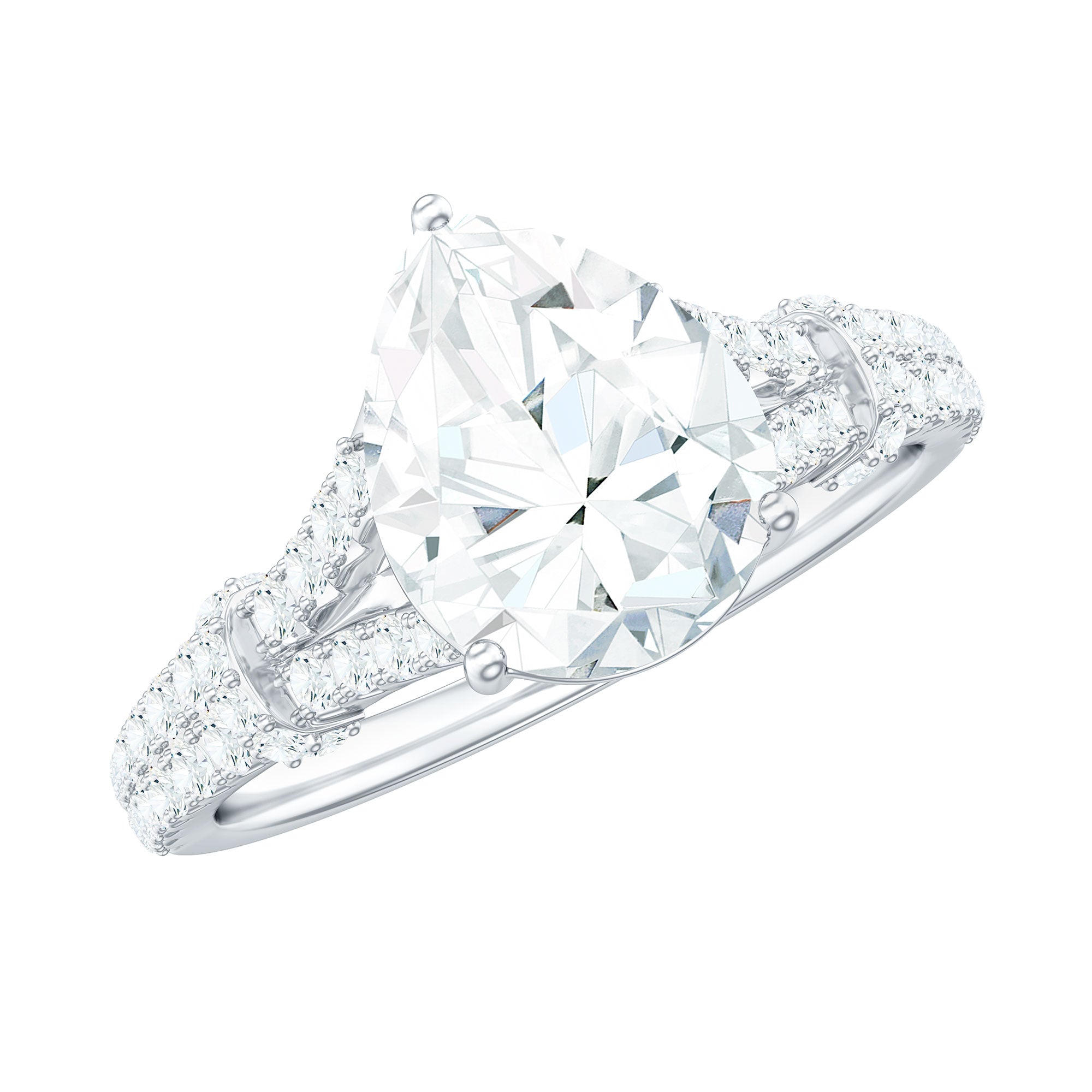 Pear Shaped Moissanite Solitaire Engagement Ring in Split Shank