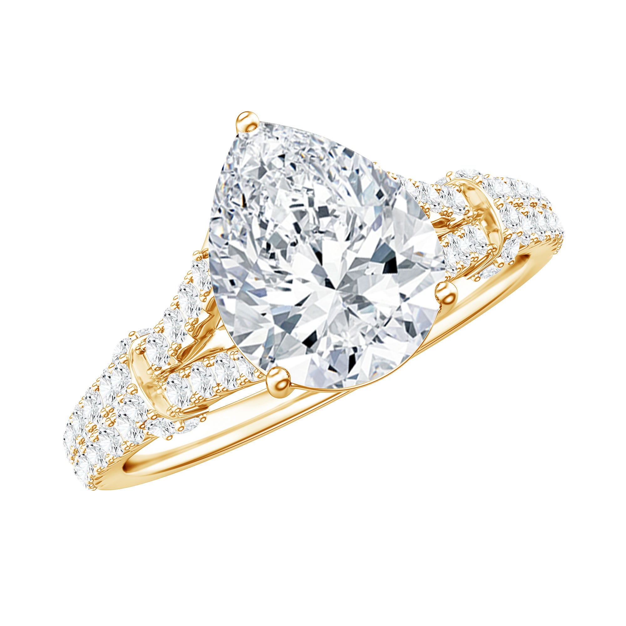 Pear Shaped Moissanite Solitaire Engagement Ring in Split Shank D-VS1 - Rosec Jewels