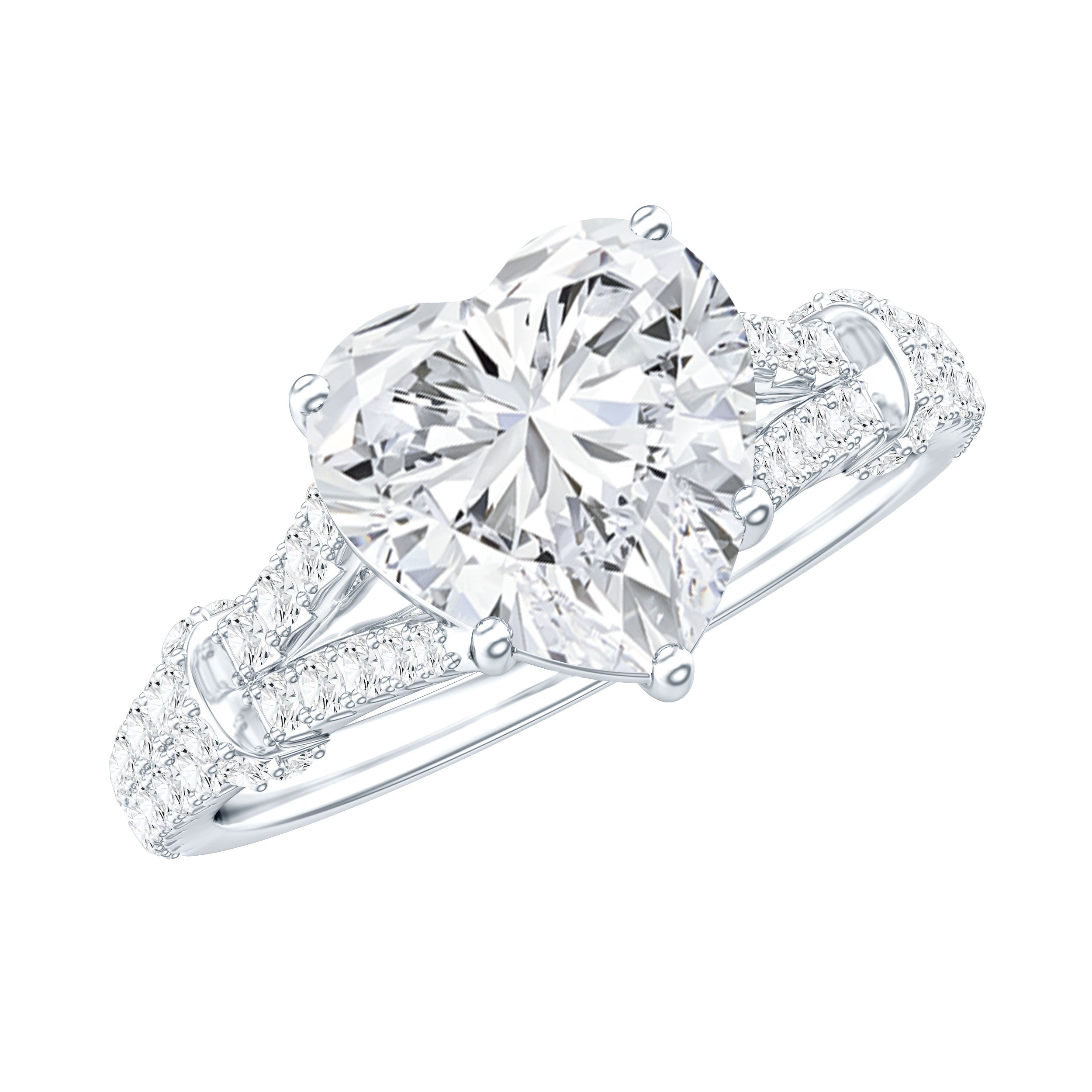 Heart Shape Moissanite Solitaire Engagement Ring in Split Shank