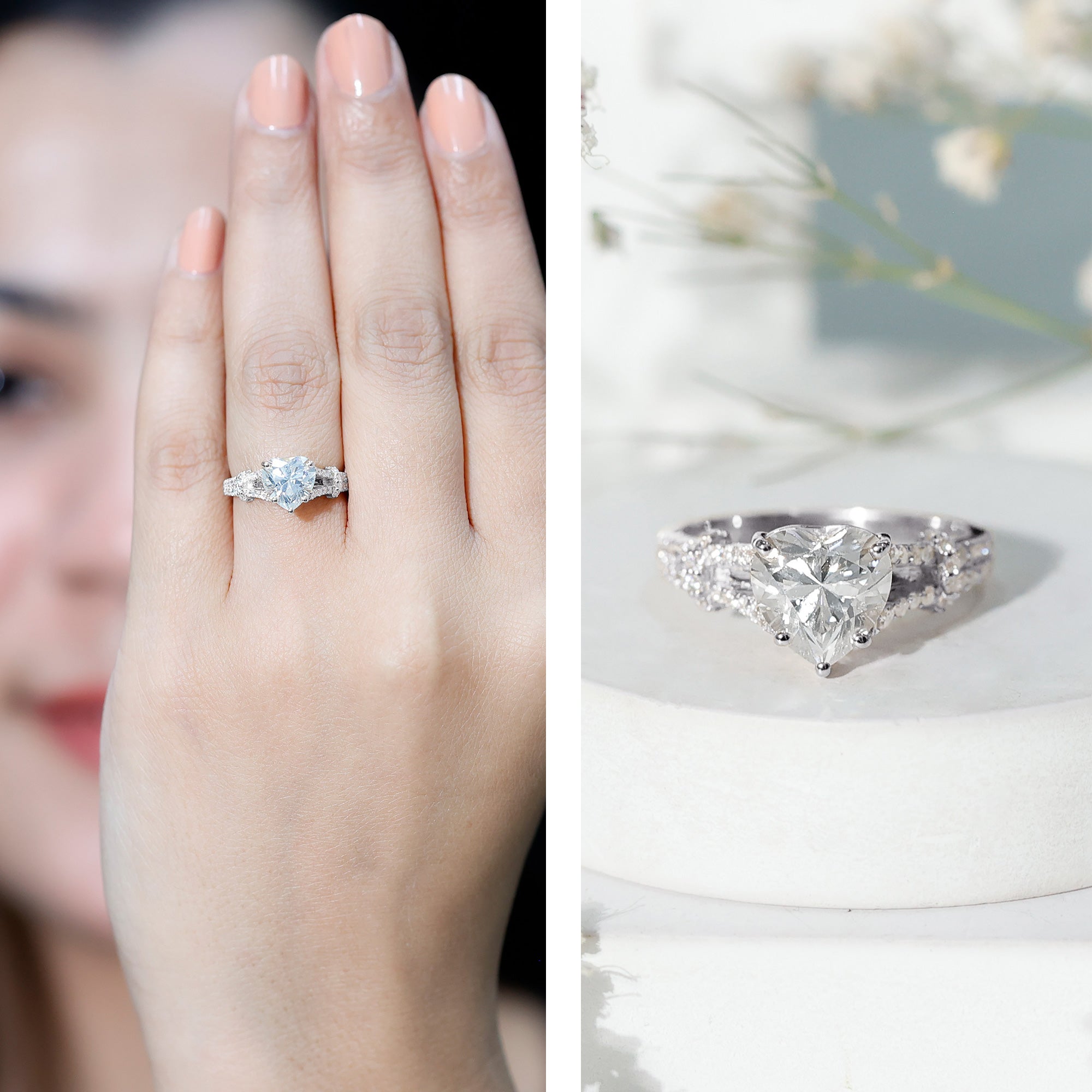 Rosec Jewels-Heart Shape Moissanite Solitaire Engagement Ring in Split Shank