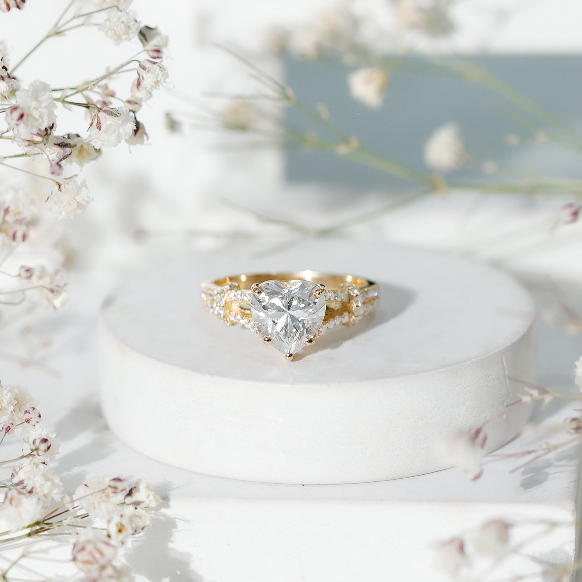 Rosec Jewels-Heart Shape Moissanite Solitaire Engagement Ring in Split Shank